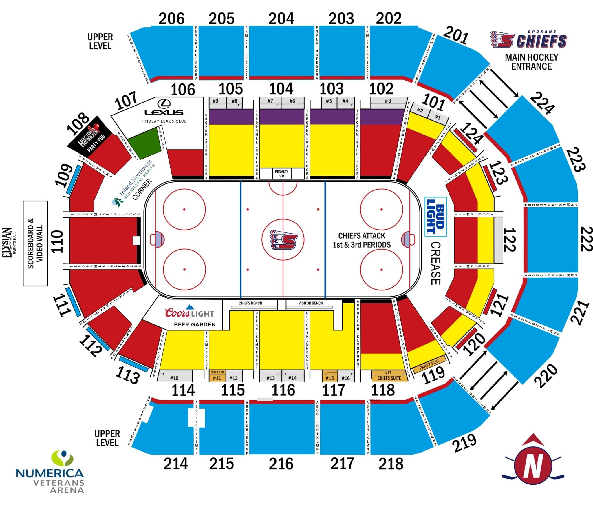 Numerica Veterans Arena: Seating chart, Numerica Veterans Arena — Saturdays and selected hockey games. Use the source chart for section and row details.