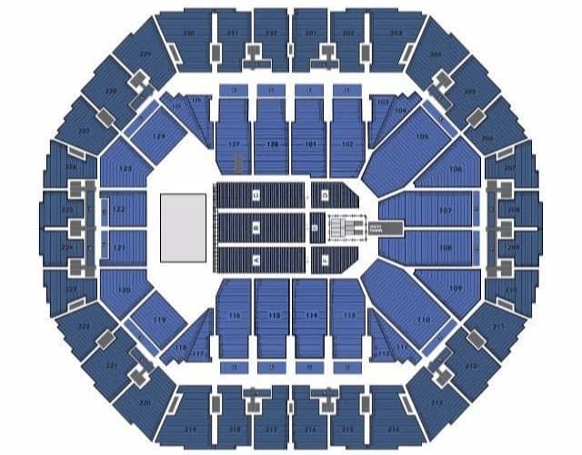 Oakland Arena: Seating chart, Concert · end stage. Use the source chart for section and row details.