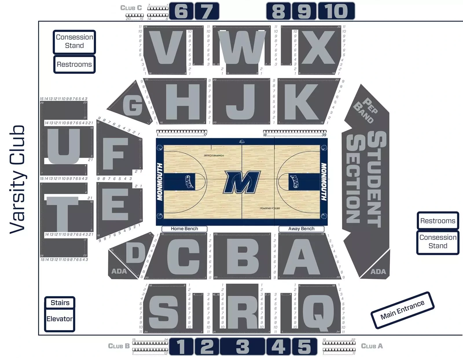 OceanFirst Bank Center: Seating chart, Basketball seating · older linked section chart. Use the source chart for section and row details.