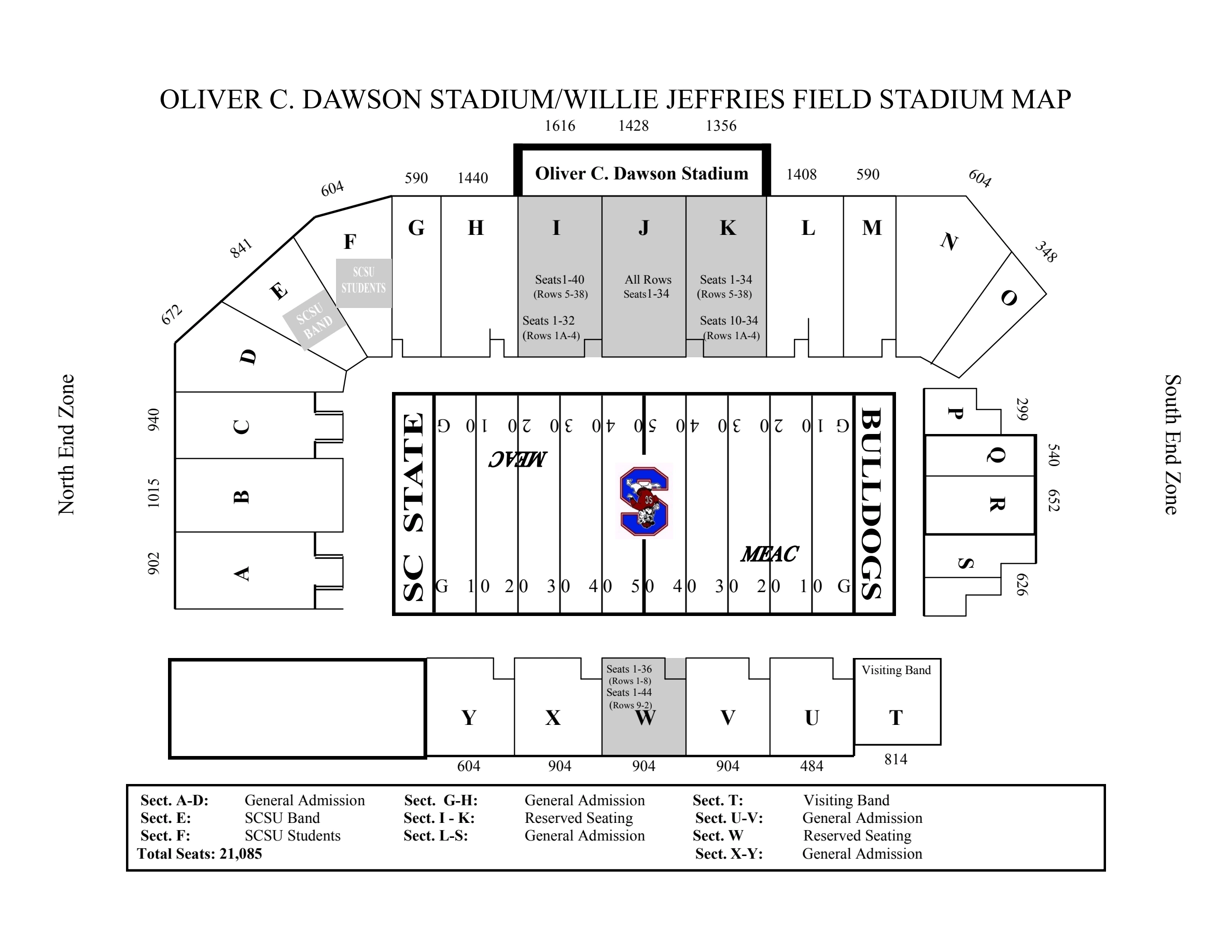 Oliver C. Dawson Stadium: Seating chart, Football seating · older official stadium chart. Use the source chart for section and row details.