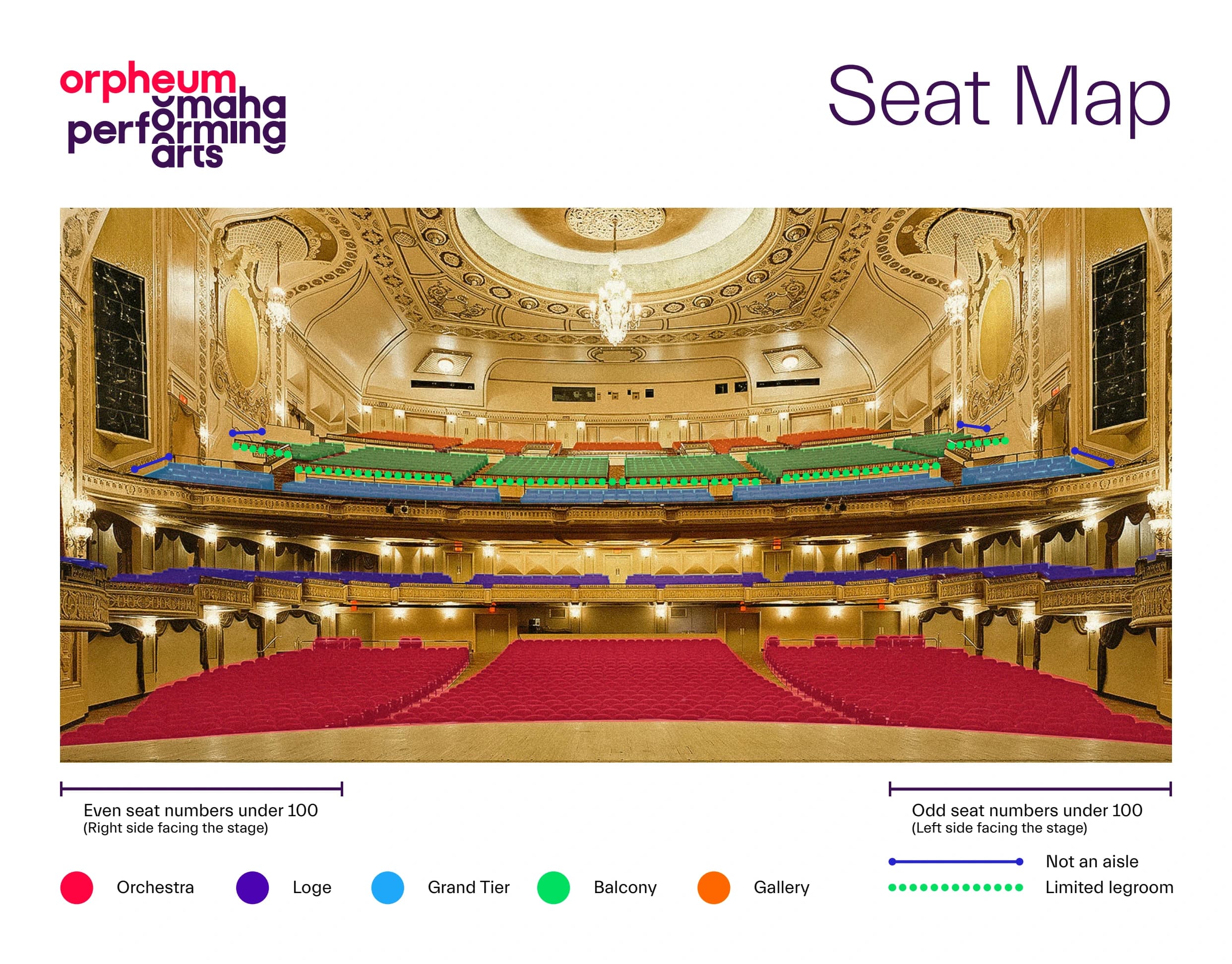 Orpheum Theater: Seating chart, Auditorium · seating levels. Use the source chart for section and row details.