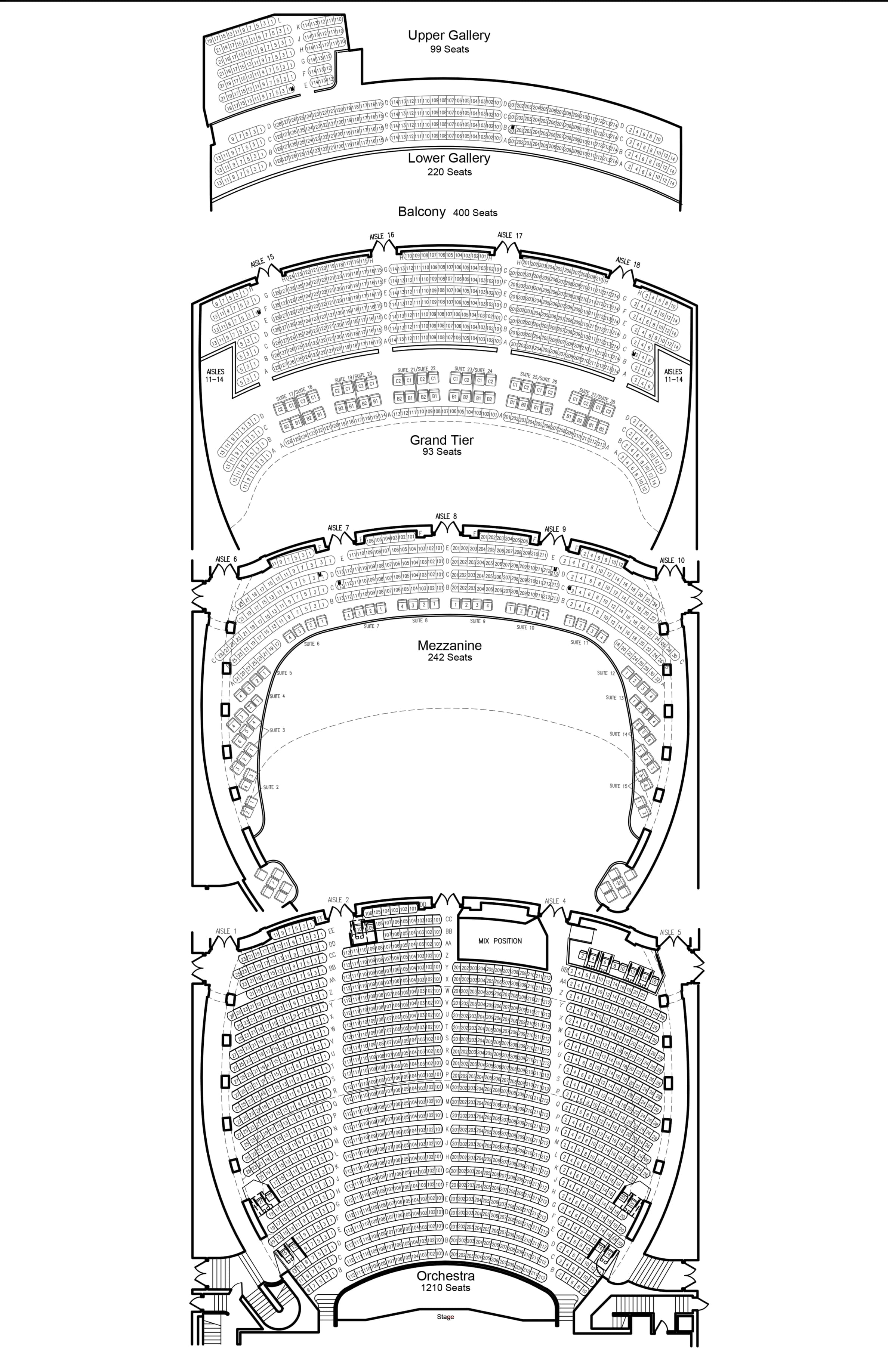 Orpheum Theatre Memphis: Seating chart, Full theatre. Use the source chart for section and row details.