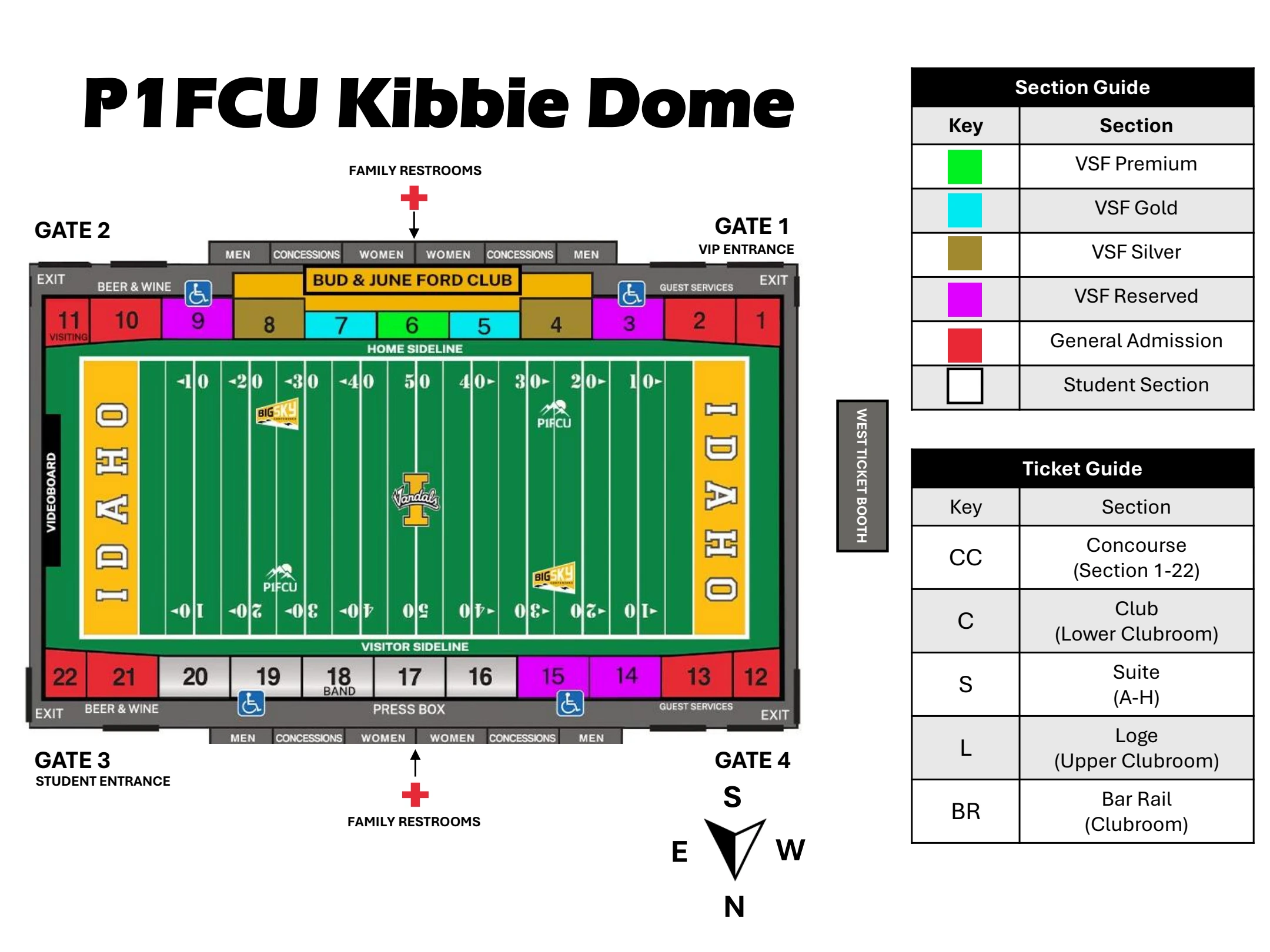 P1FCU Kibbie Dome: Seating chart, P1FCU Kibbie Dome — official current-linked 2025 football section chart. Use the source chart for section and row details.
