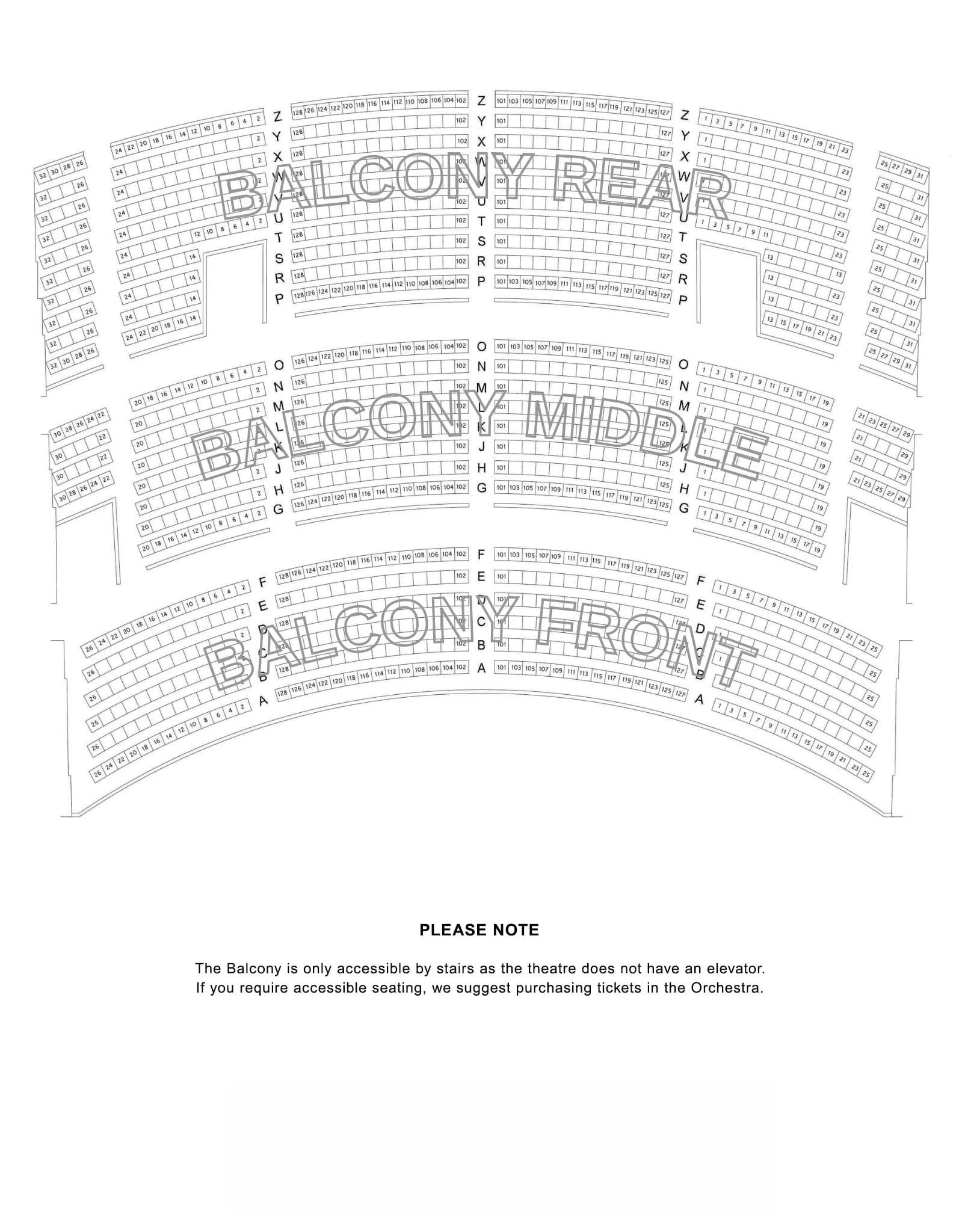 Paramount Theatre: Seating chart, Paramount Theatre Oakland — Balcony seating chart. Use the source chart for section and row details.