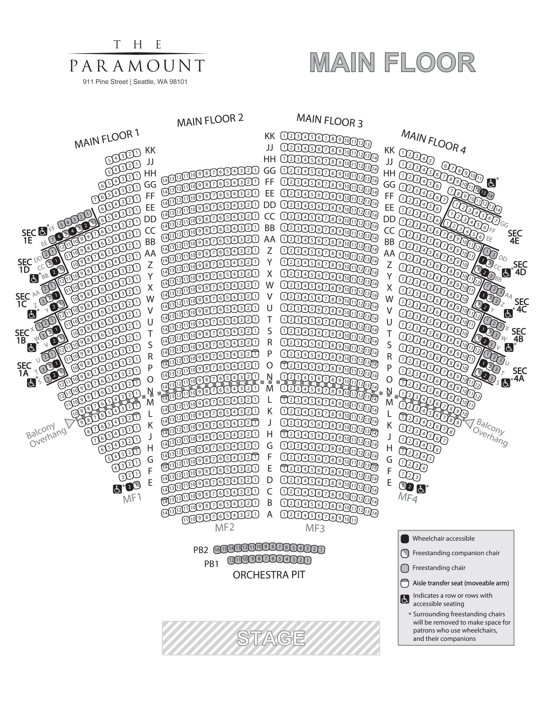 Paramount Theatre Seattle: Seating chart, Paramount Theatre Seattle — reserved main floor. Use the source chart for section and row details.