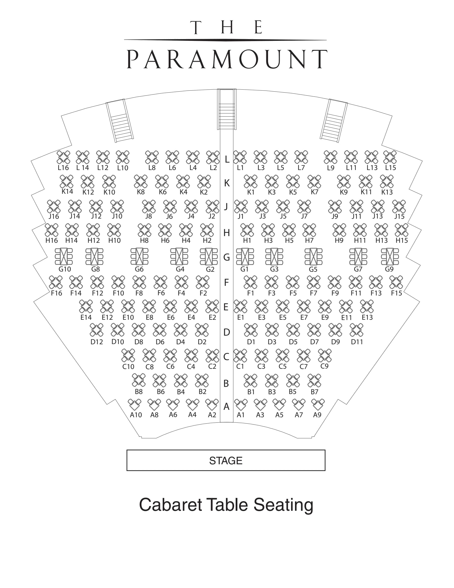 Paramount Theatre Seattle: Seating chart, Paramount Theatre Seattle — cabaret tables. Use the source chart for section and row details.