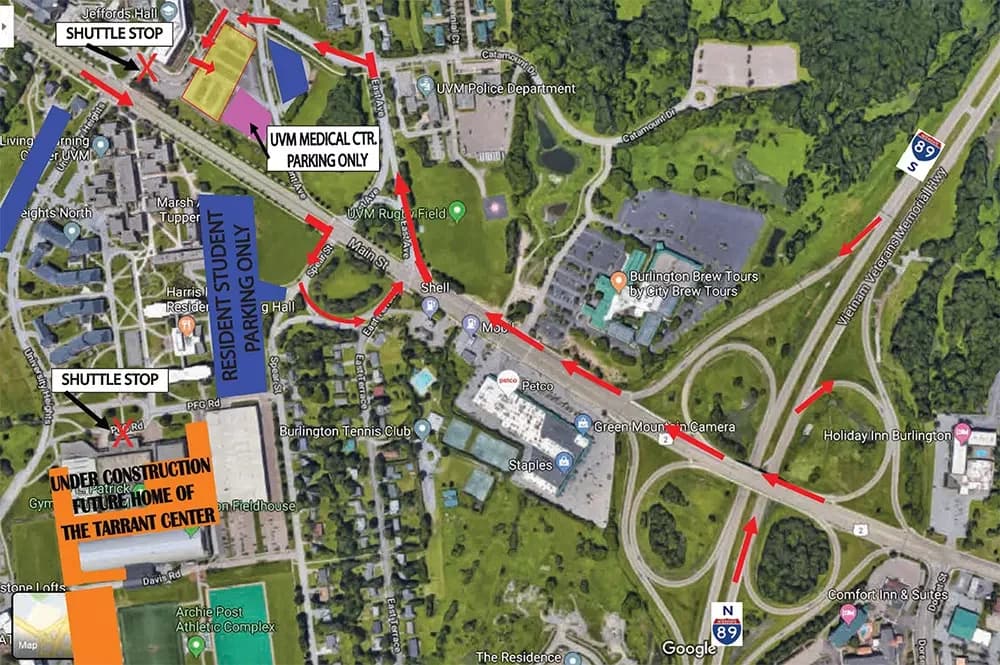 Patrick Gym: Venue layout, Patrick Gym — historical 2021–22 shuttle route. Use the original map for routes and visitor facilities.