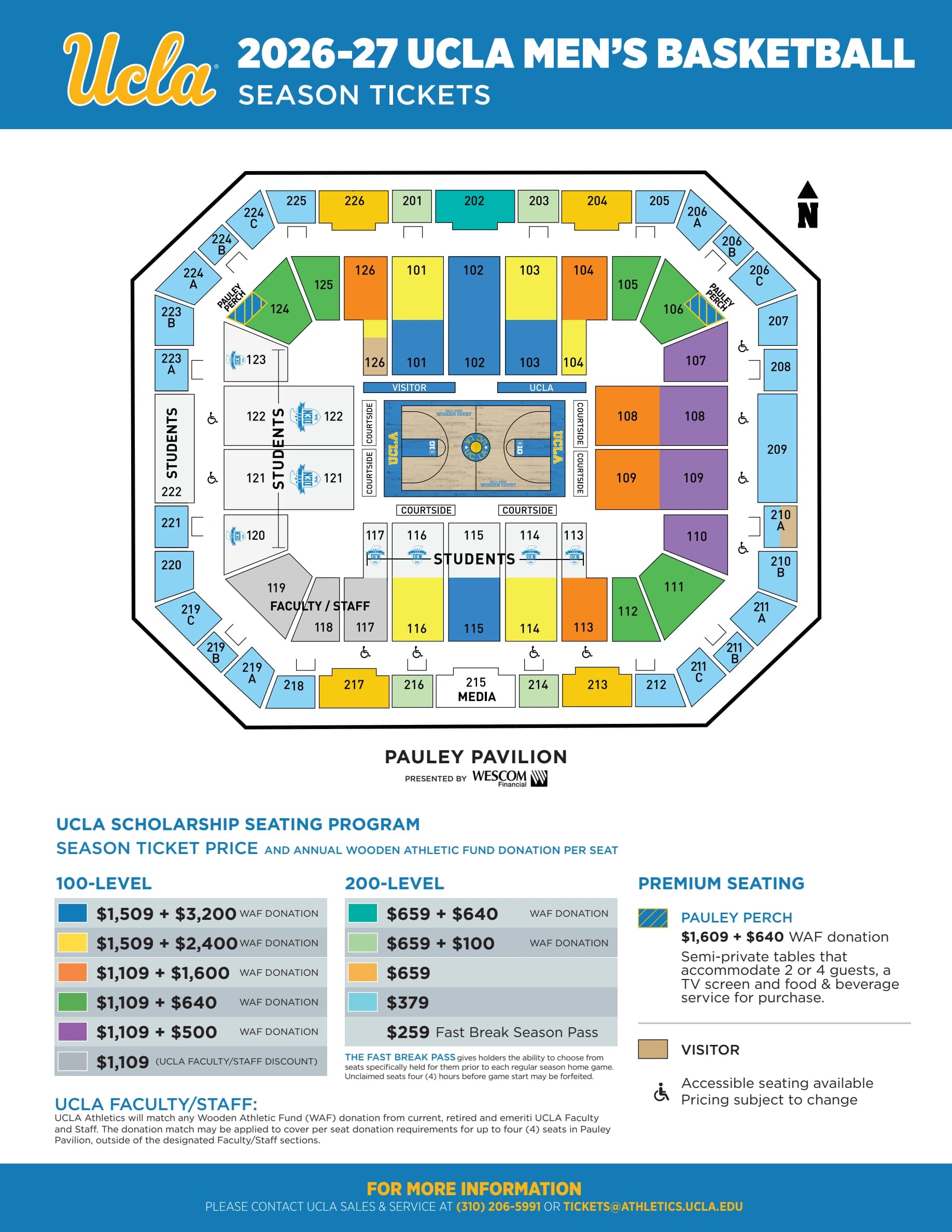 Pauley Pavilion: Seating chart, Pauley Pavilion — 2026–27 men’s basketball sections. Use the source chart for section and row details.