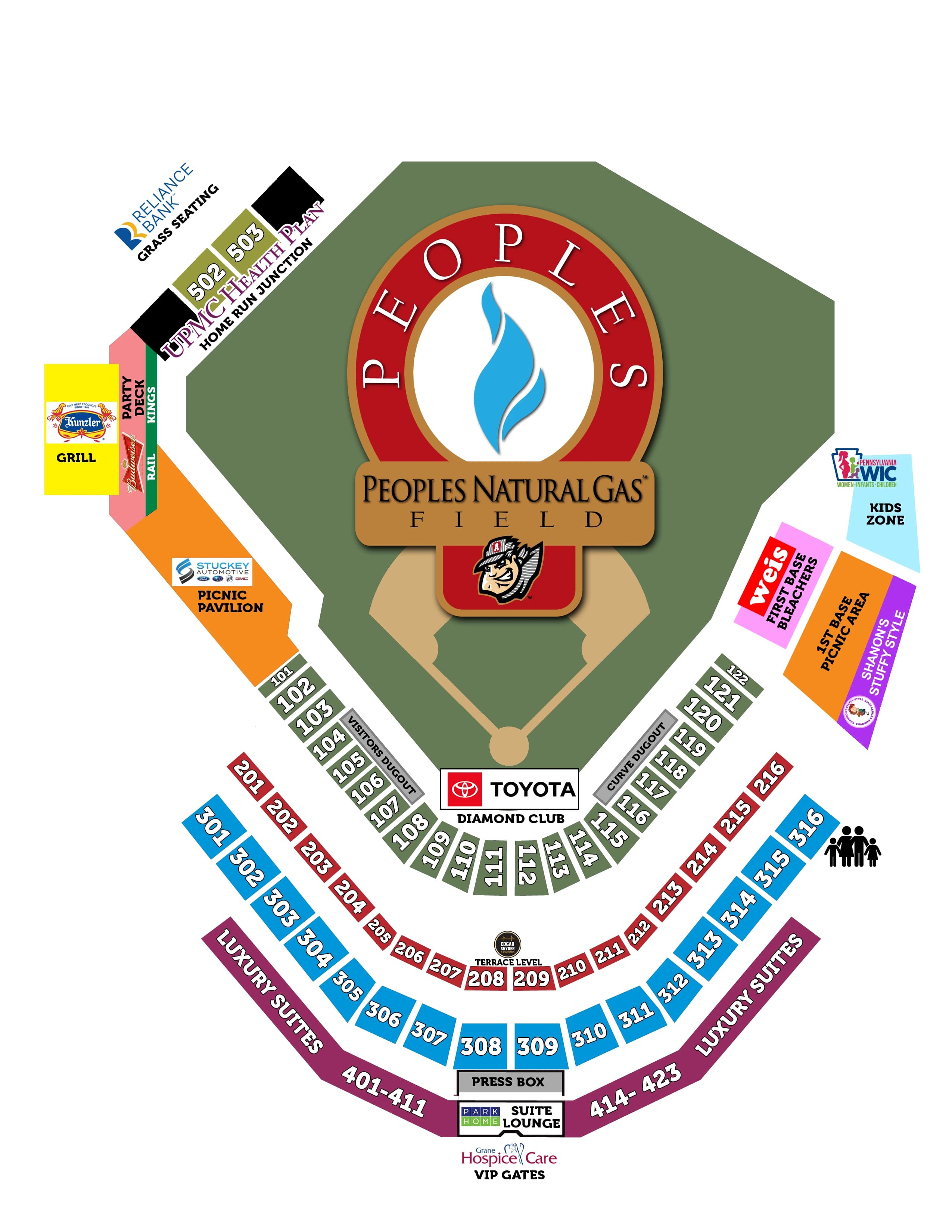 Peoples Natural Gas Field: Seating chart, Peoples Natural Gas Field — official 2026 seating and group-area diagram. Use the source chart for section and row details.