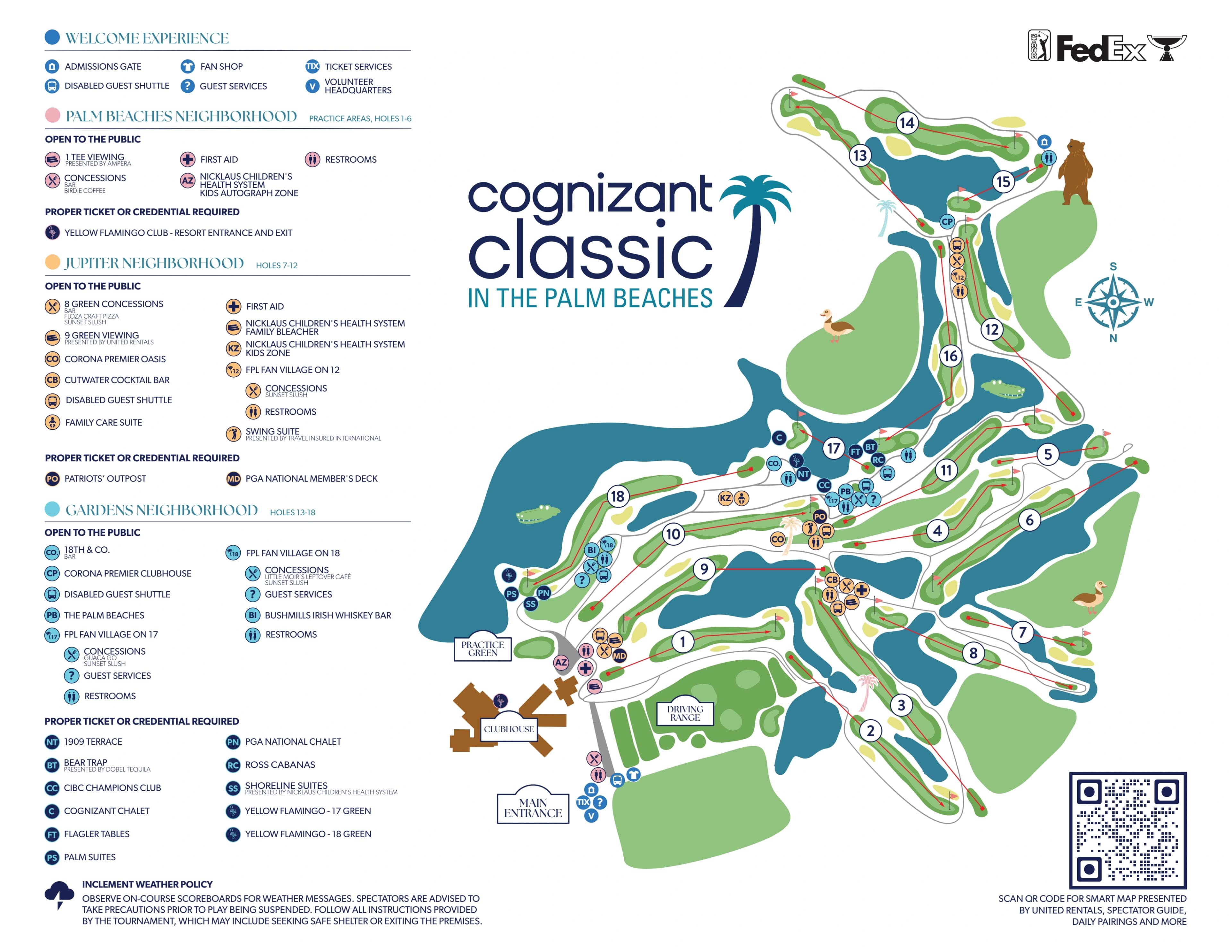 PGA National Champion Course: Venue layout, February 2026 Cognizant Classic · Champion Course spectator plan. Use the original map for routes and visitor facilities.