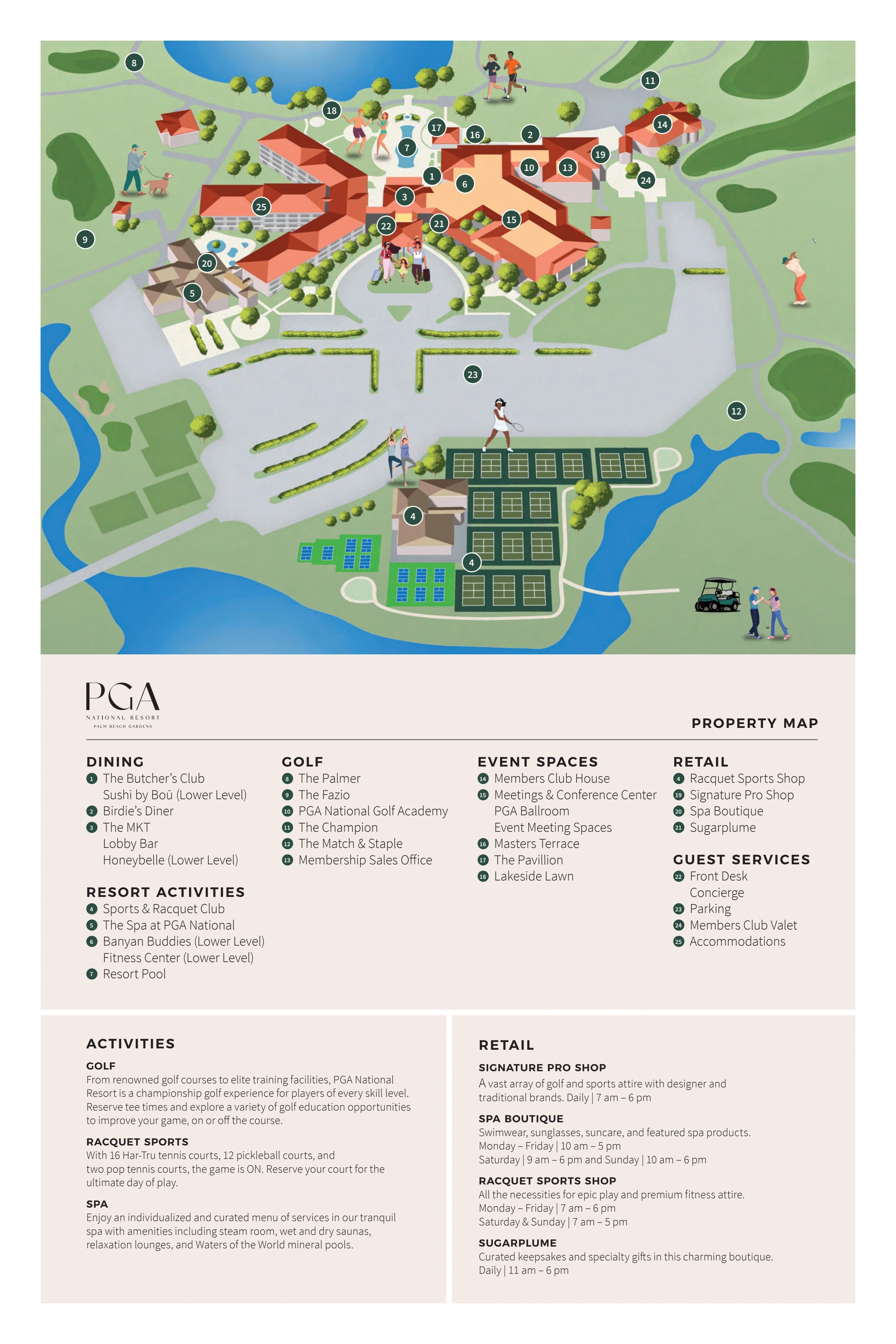 PGA National Champion Course: Venue layout, May 2026 PGA National · resort arrival and facilities plan. Use the original map for routes and visitor facilities.