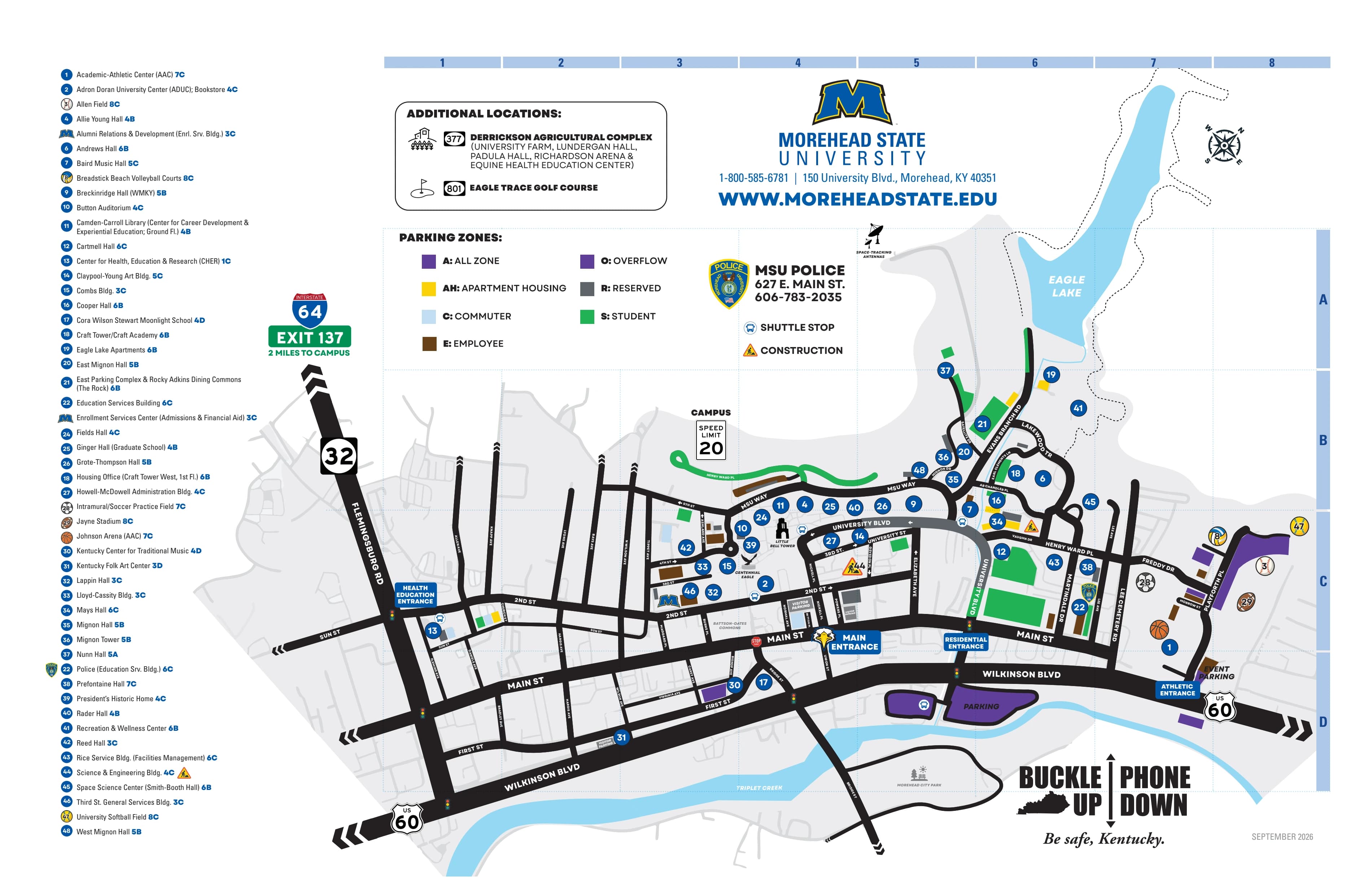 Phil Simms Stadium: Venue layout, Morehead State — official current-linked campus arrival plan. Use the original map for routes and visitor facilities.