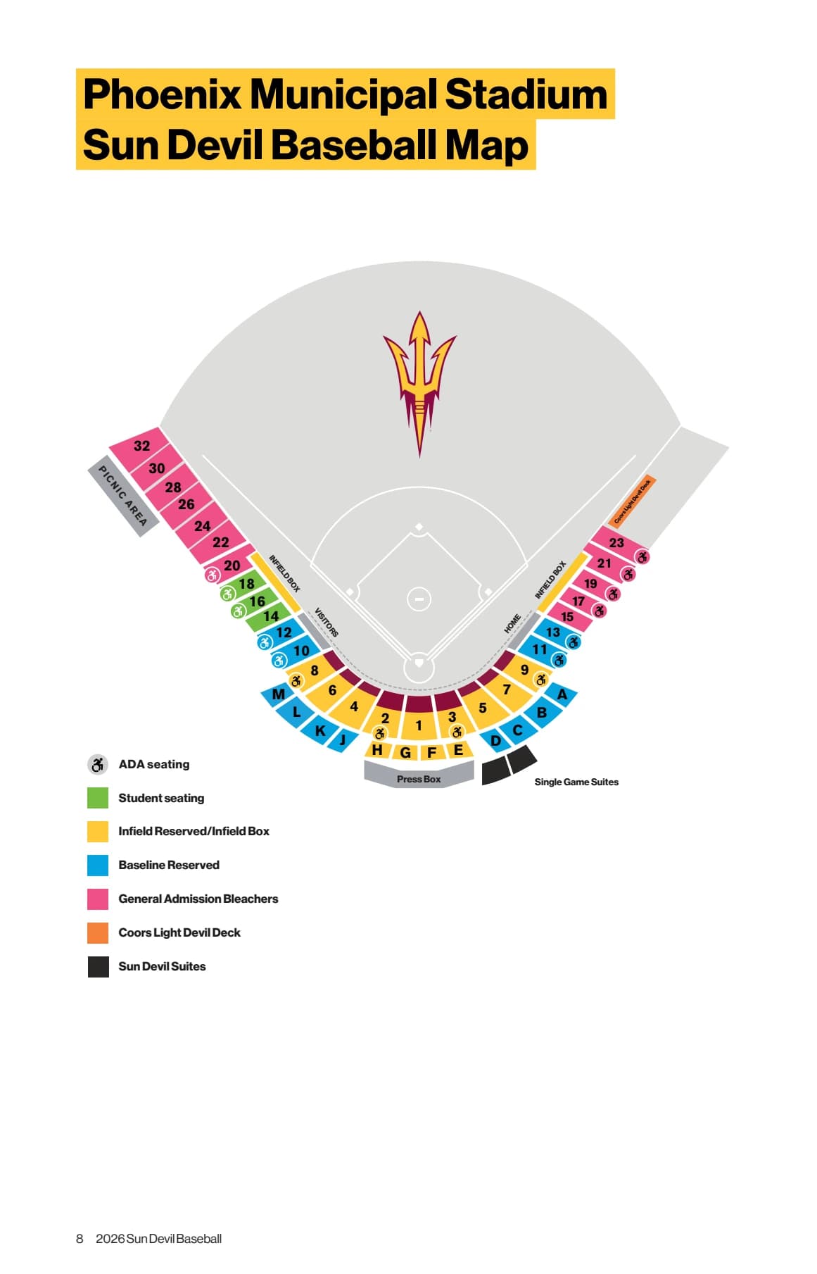 Phoenix Municipal Stadium: Seating chart, Phoenix Municipal Stadium — official 2026 baseball seating map. Use the source chart for section and row details.