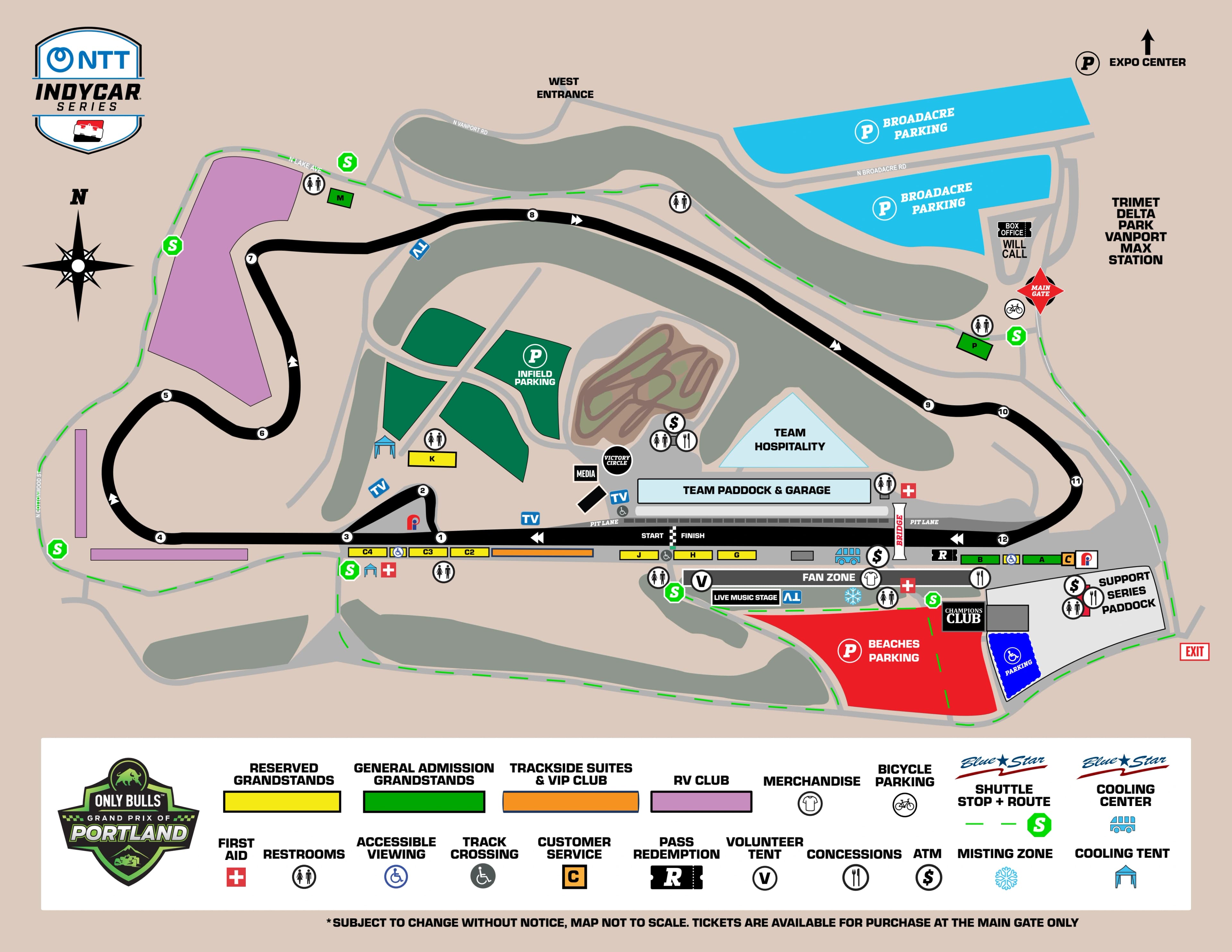 Portland International Raceway: Venue layout, 2026 Grand Prix of Portland · complete festival and viewing-area plan. Use the original map for routes and visitor facilities.