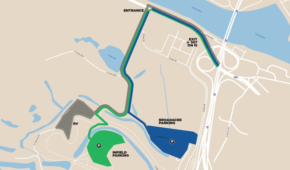Portland International Raceway: Venue layout, Grand Prix of Portland · Broadacre, infield and RV approaches. Use the original map for routes and visitor facilities.