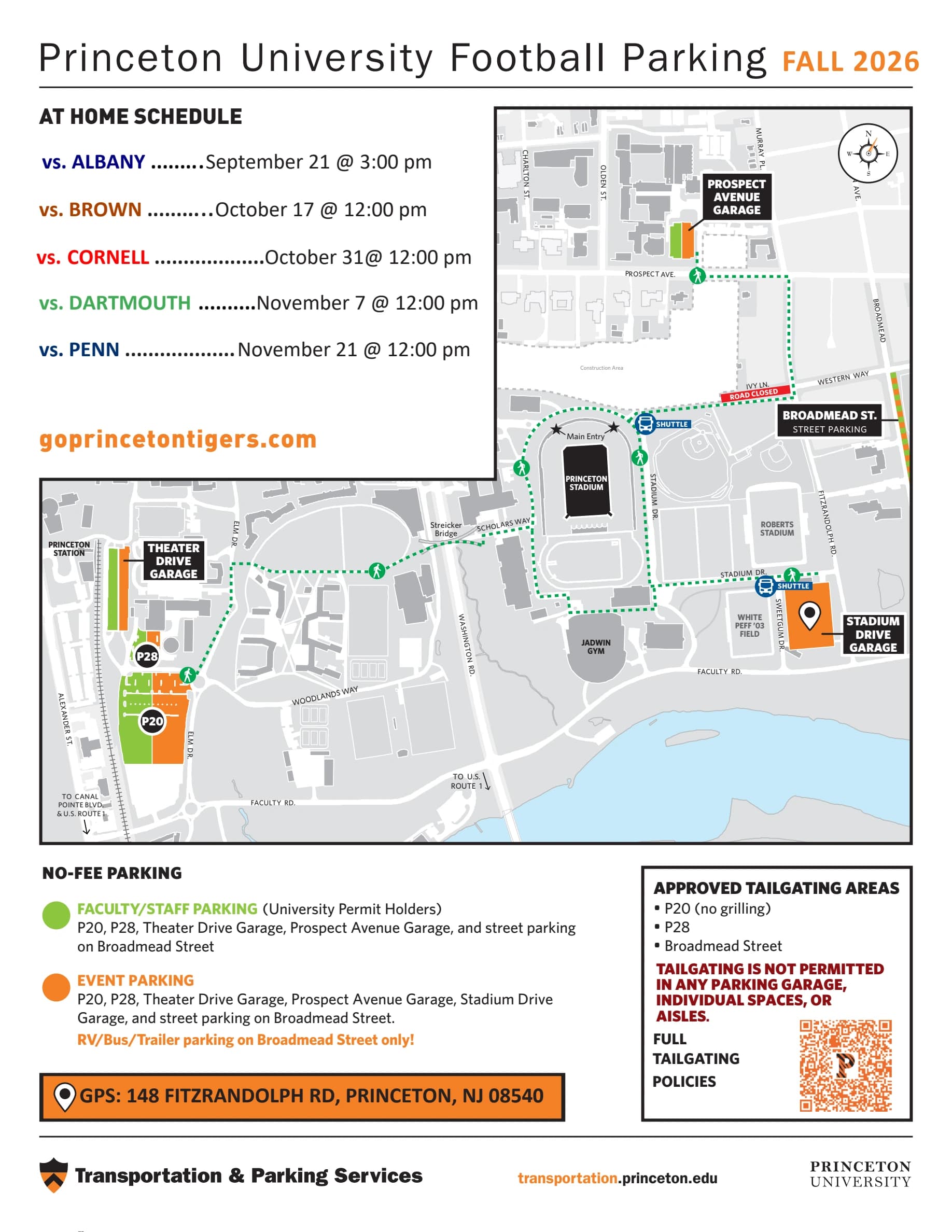 Powers Field at Princeton Stadium: Venue layout, Princeton — official September 2026 football parking plan. Use the original map for routes and visitor facilities.