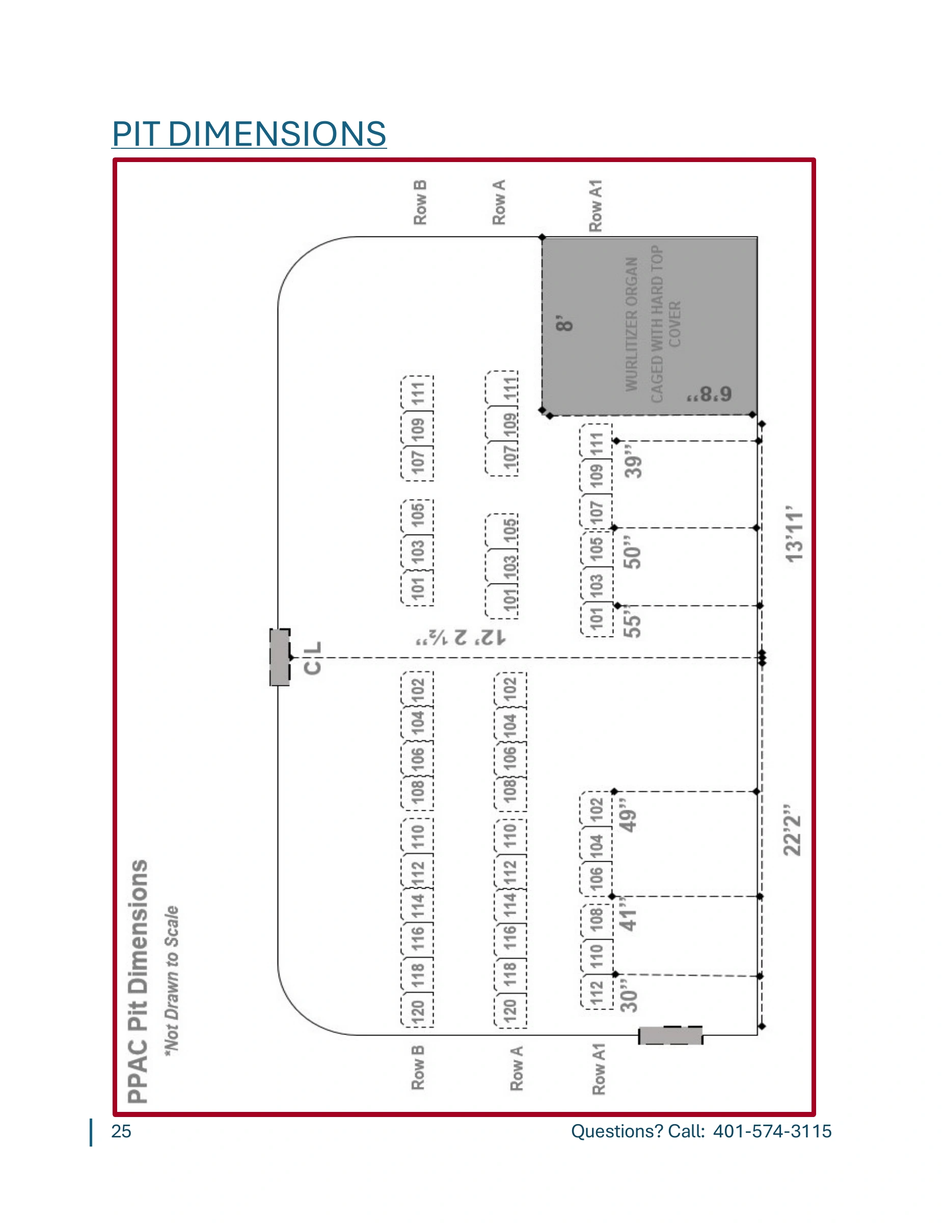 Providence Performing Arts Center: Seating chart, Optional pit rows A1, A and B · owner dimensioned seating reference. Use the source chart for section and row details.