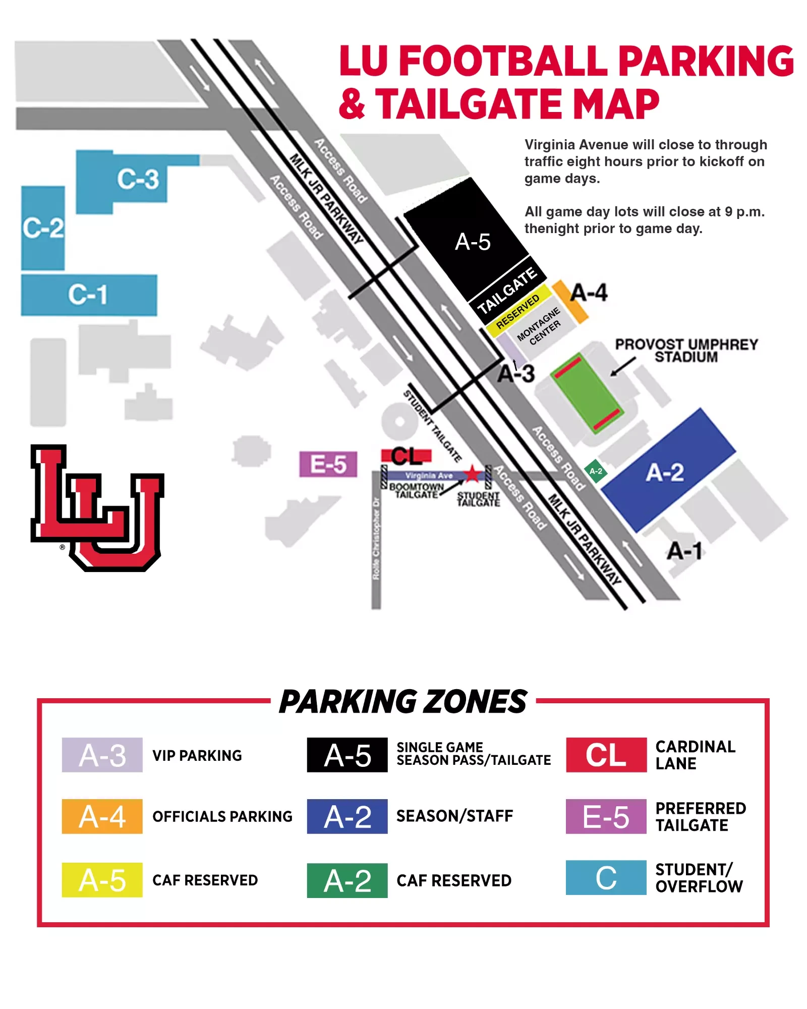 Provost Umphrey Stadium: Venue layout, Lamar — official 2026 football parking and tailgate plan. Use the original map for routes and visitor facilities.