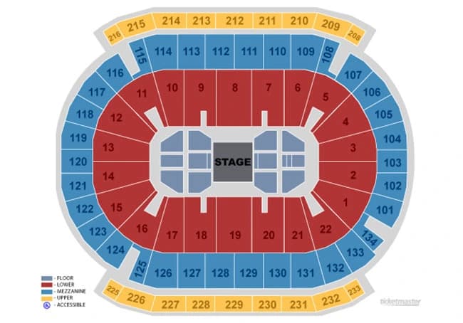 Prudential Center: Seating chart, Center Stage Seating Map. Use the source chart for section and row details.