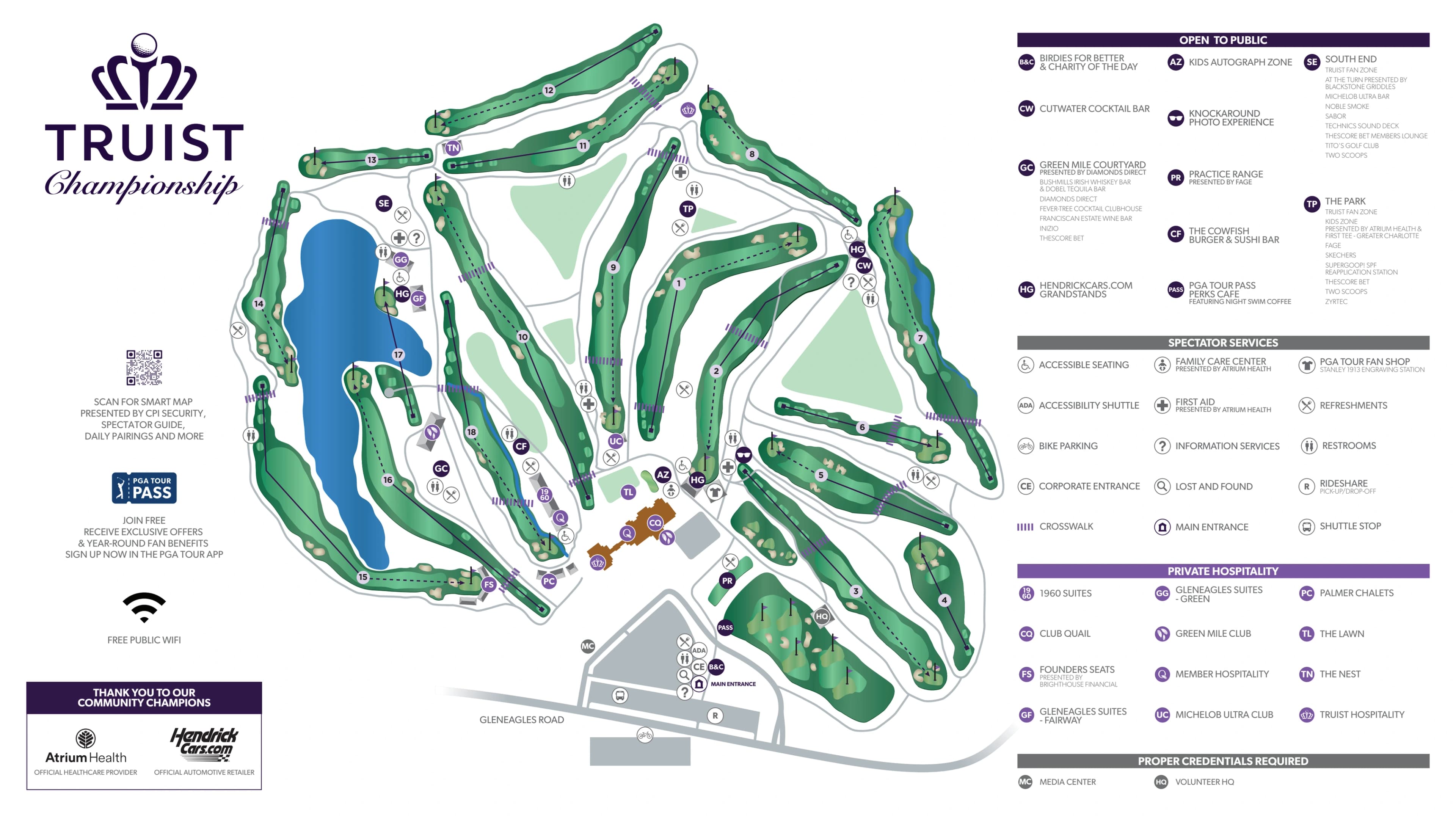 Quail Hollow Club: Venue layout, May 2026 Truist Championship · full Quail Hollow spectator plan. Use the original map for routes and visitor facilities.