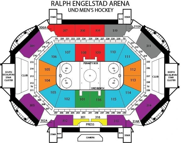 Ralph Engelstad Arena: Seating chart, Ralph Engelstad Arena — hockey section reference. Use the source chart for section and row details.