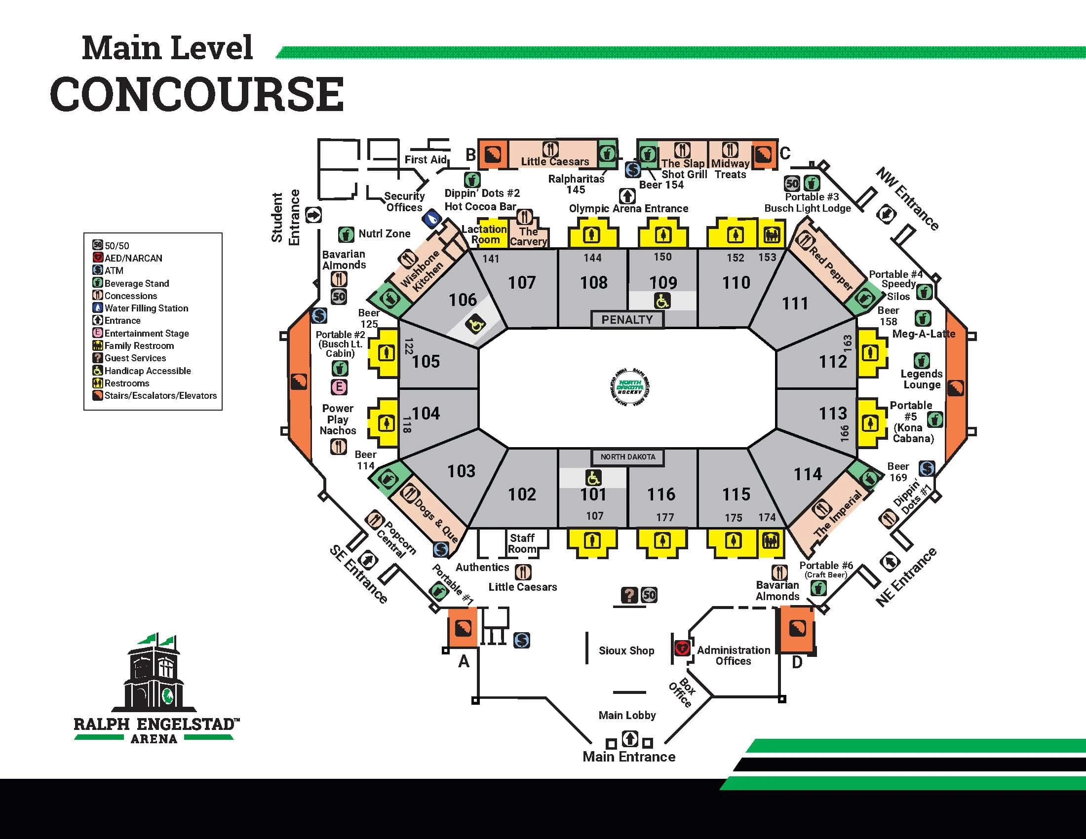 Ralph Engelstad Arena: Venue layout, Ralph Engelstad Arena — 2026 main concourse. Use the original map for routes and visitor facilities.