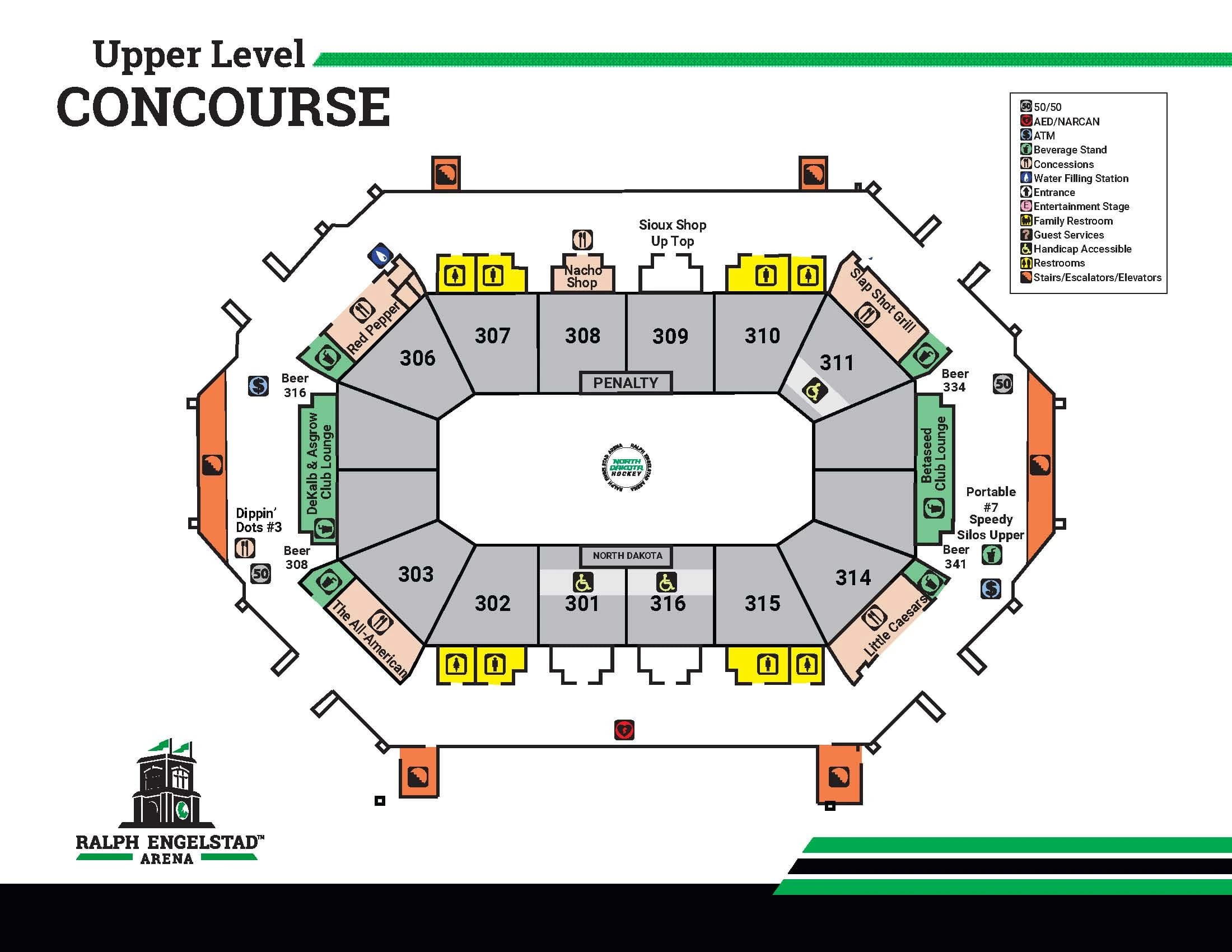 Ralph Engelstad Arena: Venue layout, Ralph Engelstad Arena — 2026 upper concourse. Use the original map for routes and visitor facilities.