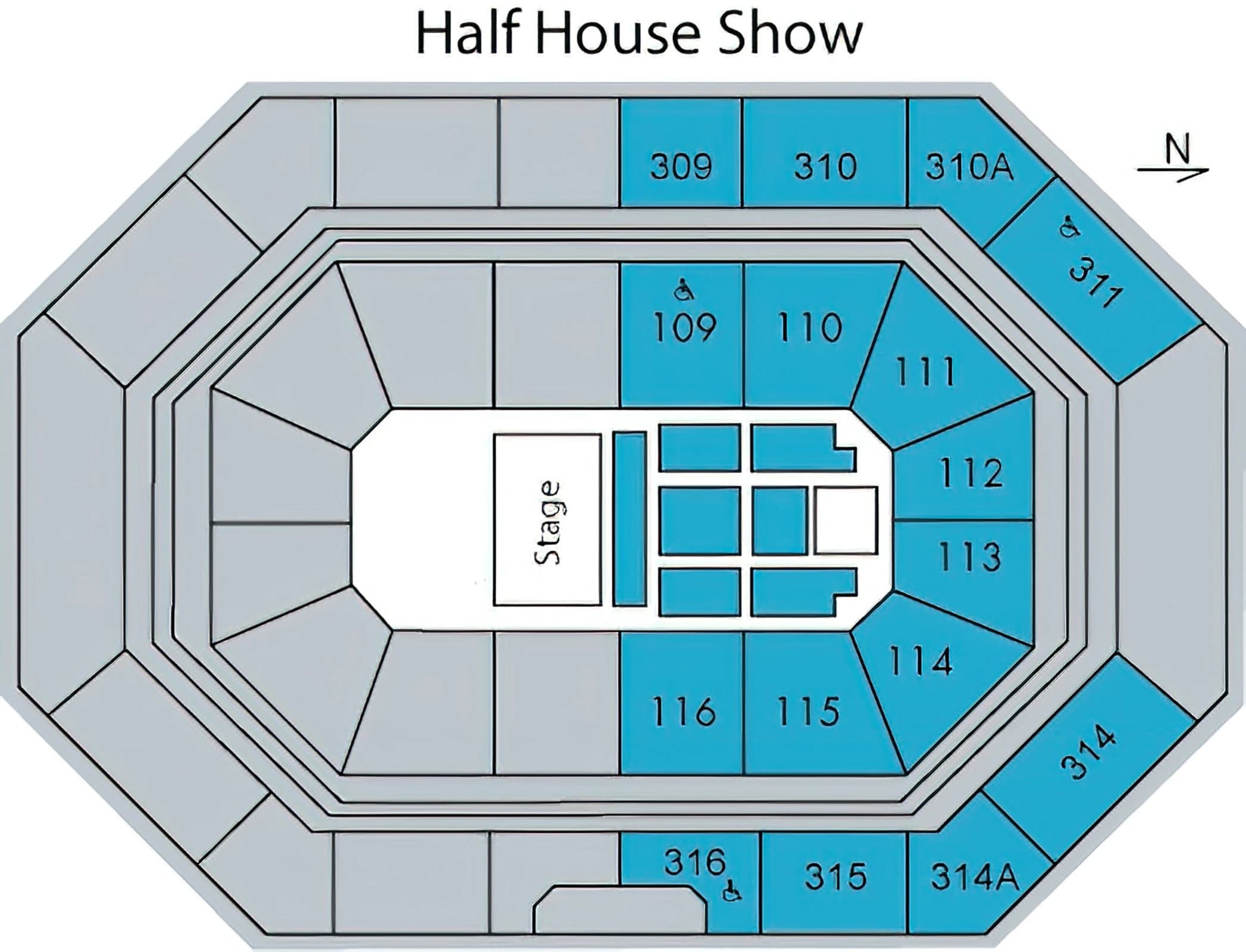Ralph Engelstad Arena: Seating chart, Ralph Engelstad Arena — half-house end-stage concert. Use the source chart for section and row details.