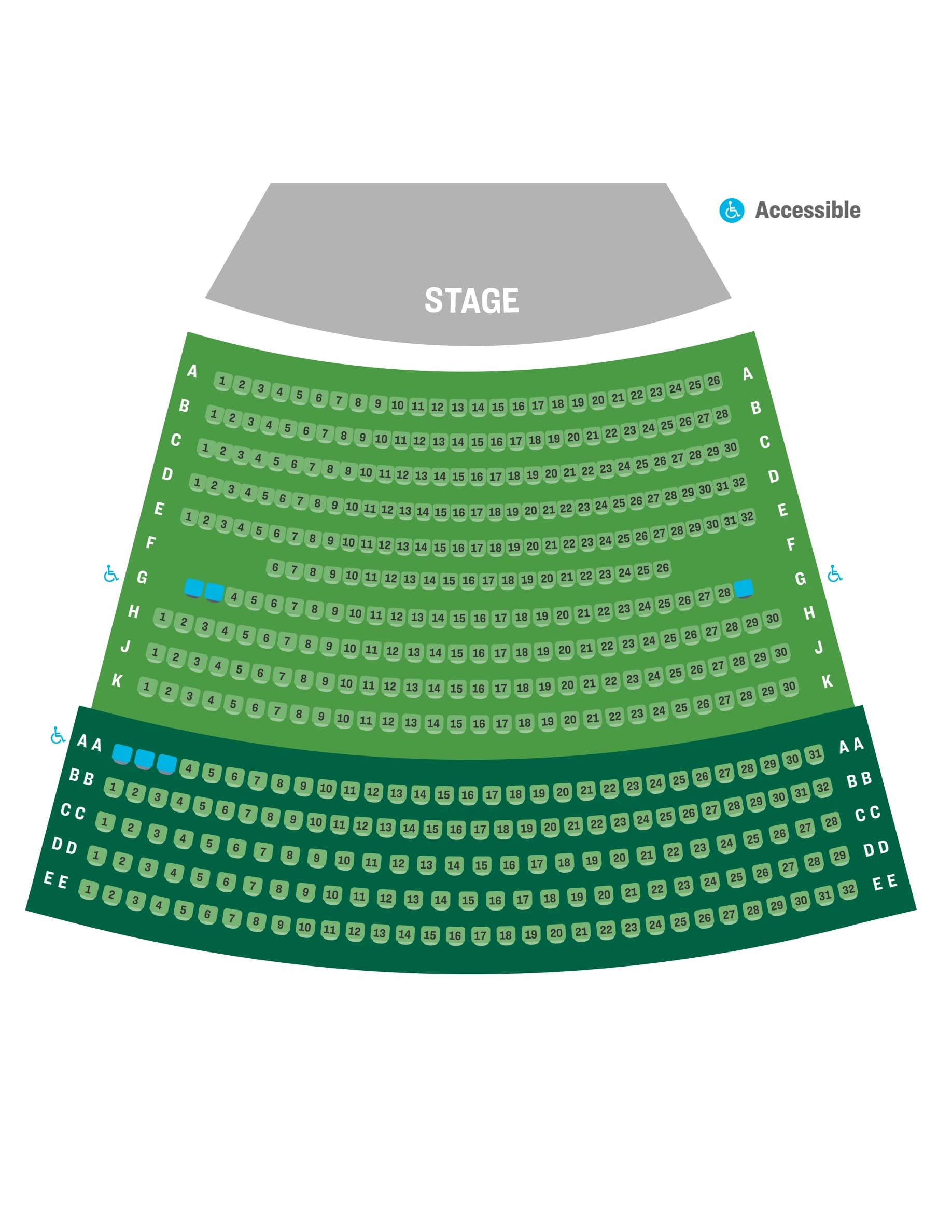 Ravinia Festival: Seating chart, Ravinia — Bennett Gordon Hall. Use the source chart for section and row details.