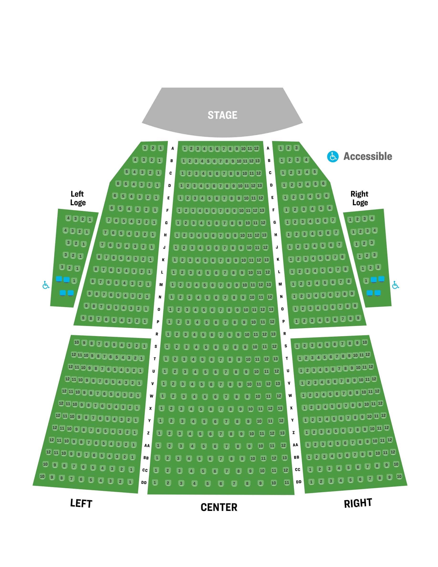 Ravinia Festival: Seating chart, Ravinia — Martin Theatre. Use the source chart for section and row details.