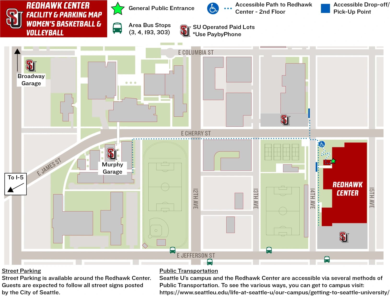 Redhawk Center: Venue layout, Current Redhawk Center women’s basketball and volleyball · campus parking and accessible approach. Use the original map for routes and visitor facilities.