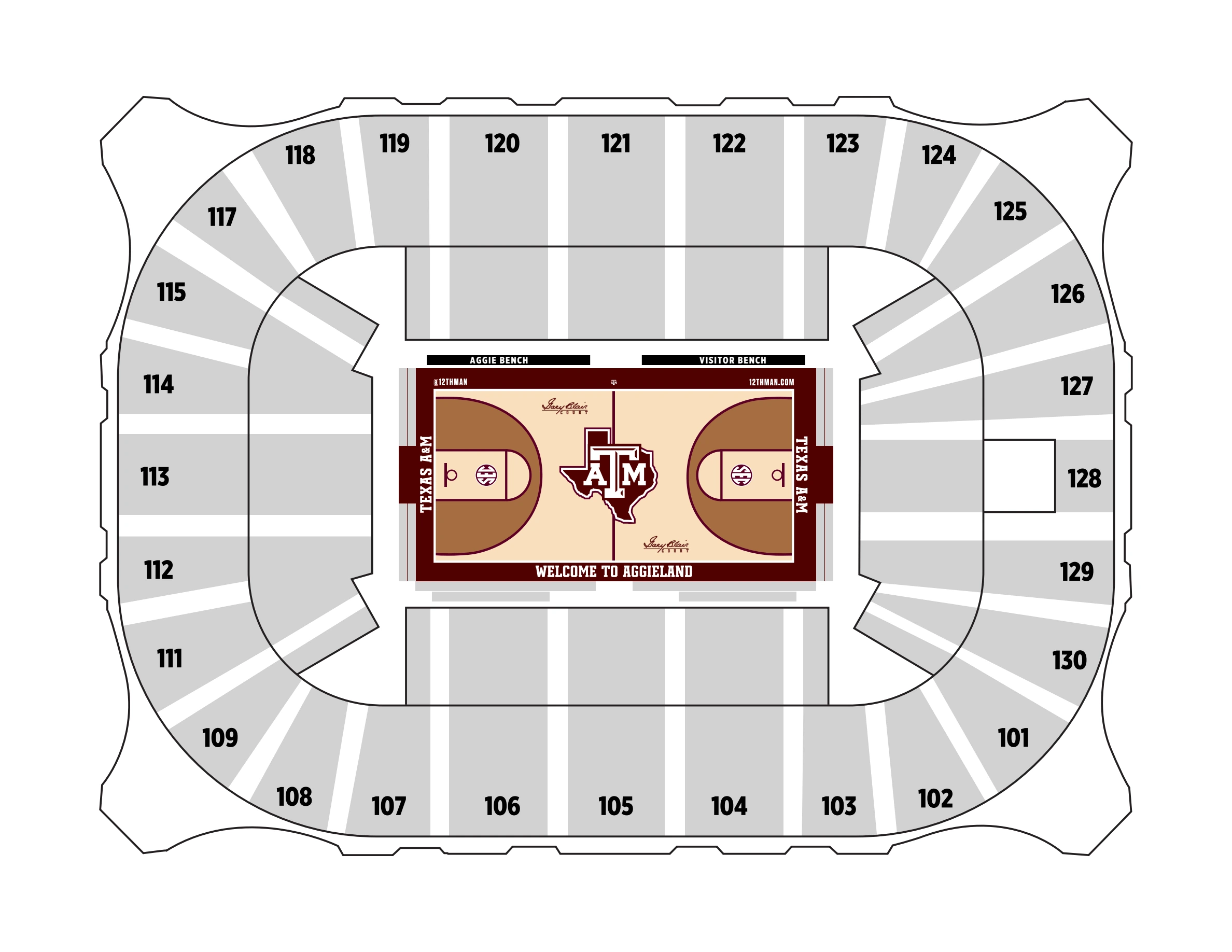 Reed Arena: Seating chart, Women’s basketball. Use the source chart for section and row details.
