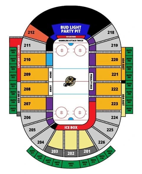 Resch Center: Seating chart, Resch Center — currently linked Gamblers hockey chart. Use the source chart for section and row details.