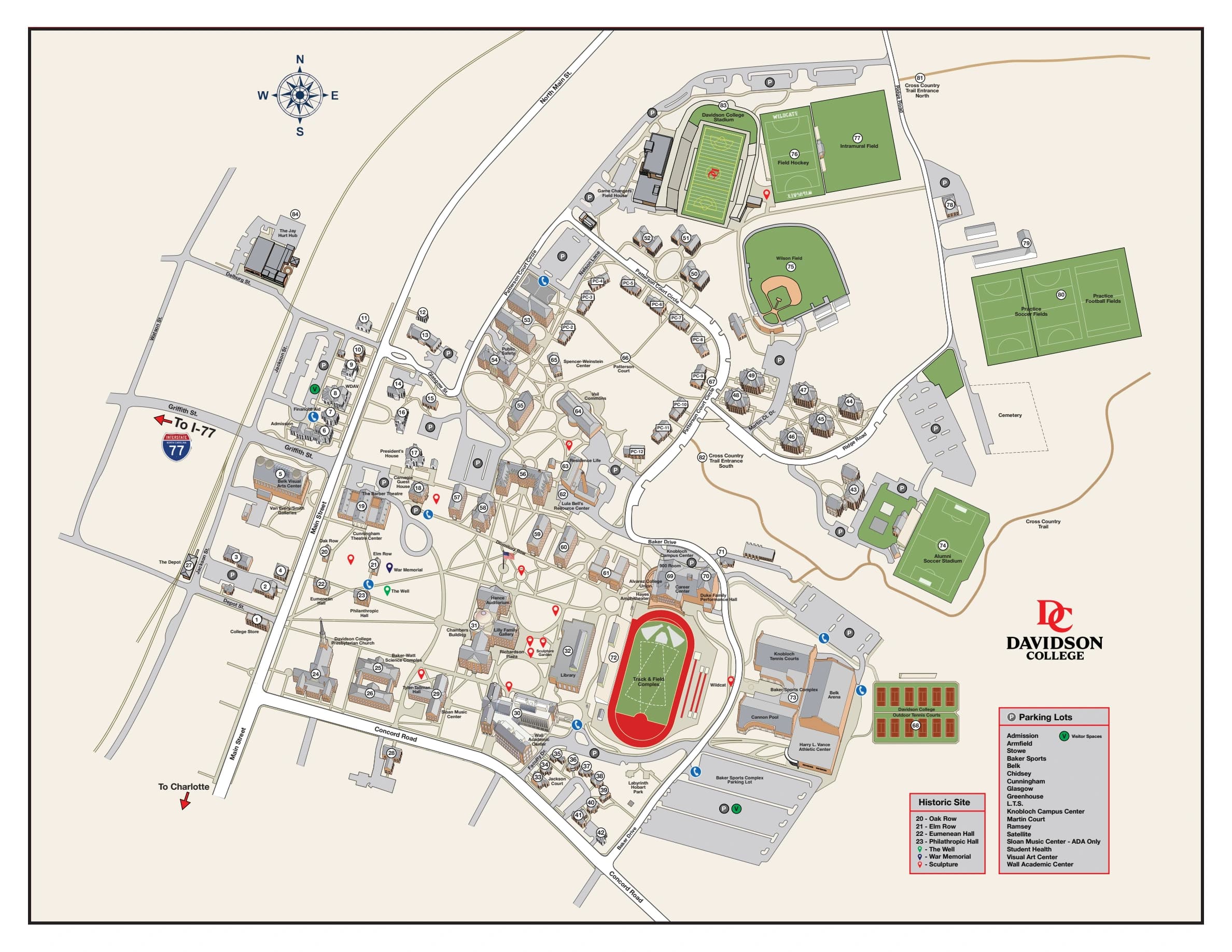 Lisa and Jeff Case Track and Field Complex: Venue layout, Davidson — official current campus plan for Case Track and Field Complex. Use the original map for routes and visitor facilities.