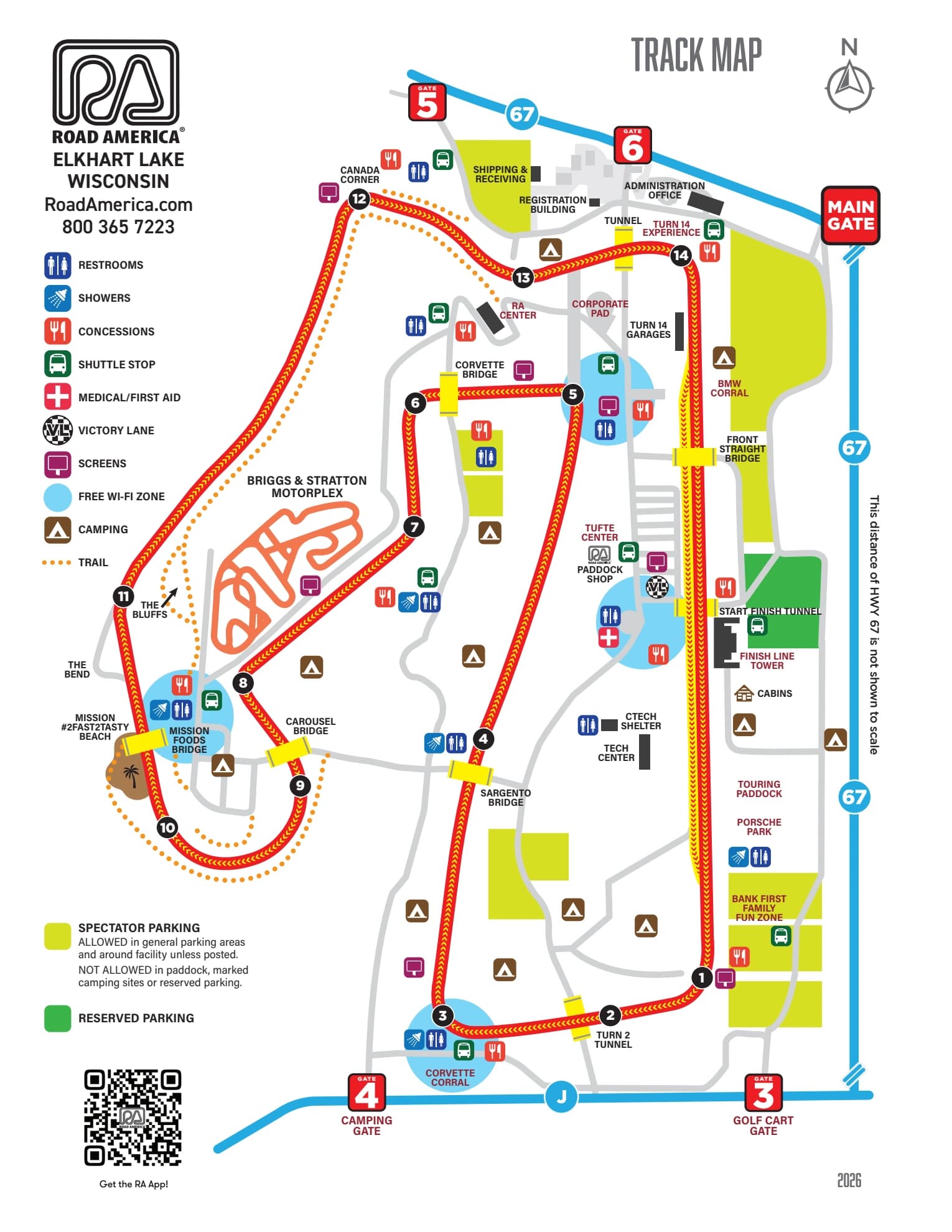 Road America: Venue layout, Road America · complete 2026 fan, parking, bridge and Wi-Fi plan. Use the original map for routes and visitor facilities.