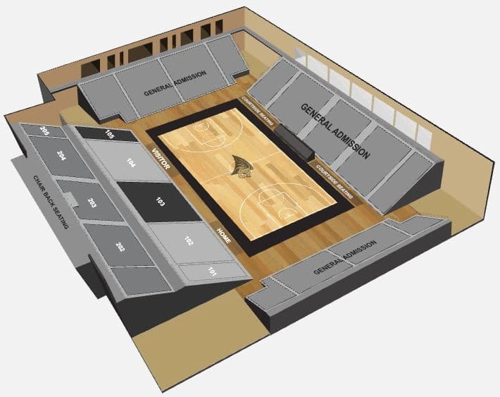 Robert F. Hyland Performance Arena: Seating chart, Hyland Arena — 2026–27 basketball sections. Use the source chart for section and row details.