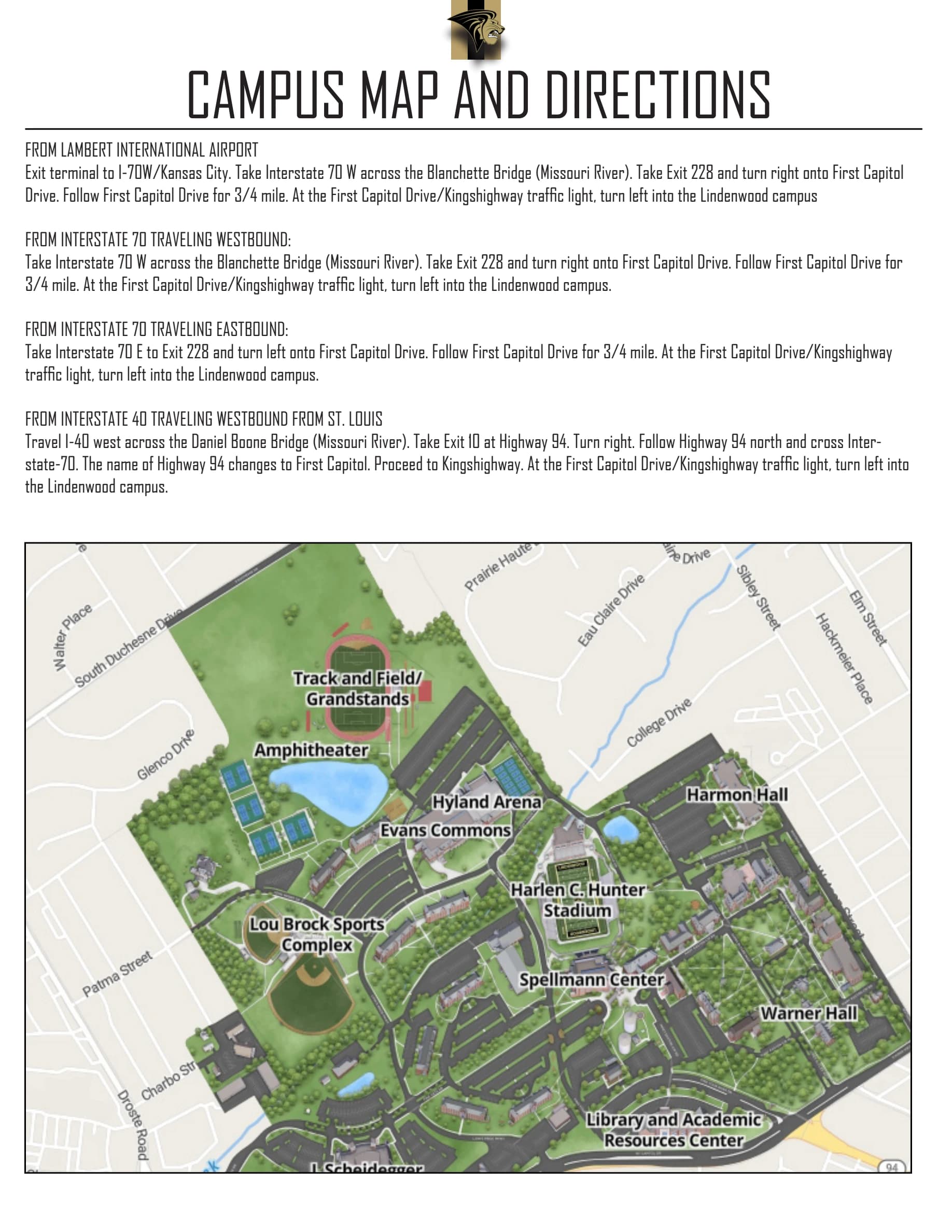 Robert F. Hyland Performance Arena: Venue layout, Hyland Arena — 2026–27 campus arrival map. Use the original map for routes and visitor facilities.