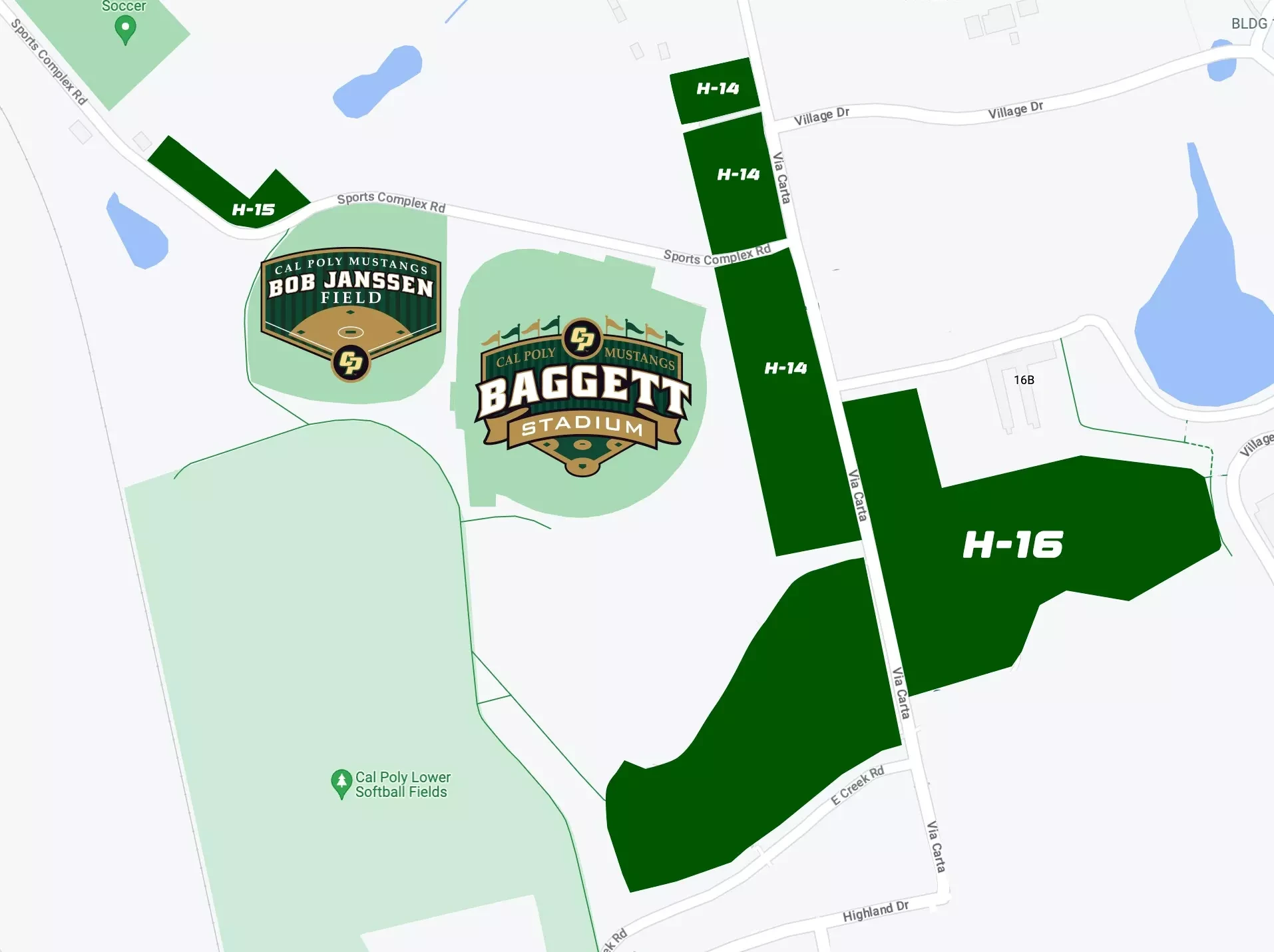 Robin Baggett Stadium: Venue layout, Robin Baggett Stadium — official-linked baseball and softball parking plan. Use the original map for routes and visitor facilities.