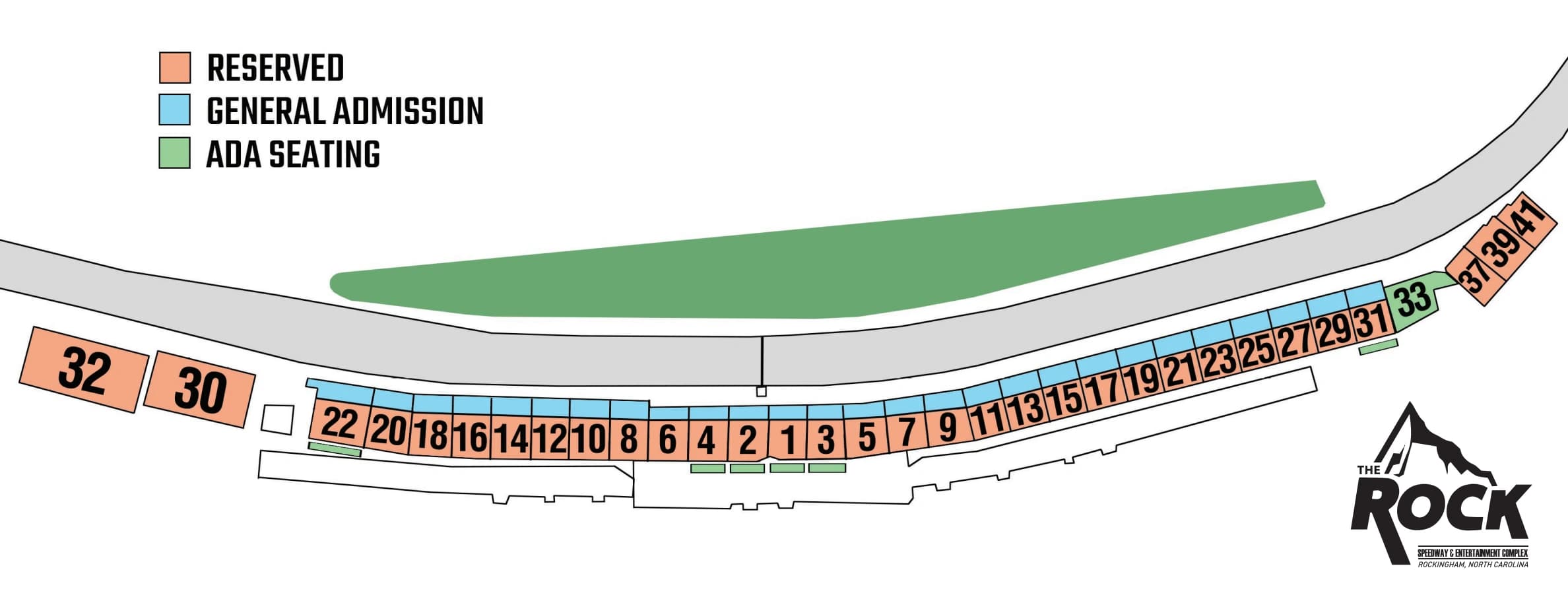Rockingham Speedway: Seating chart, Motor racing. Use the source chart for section and row details.