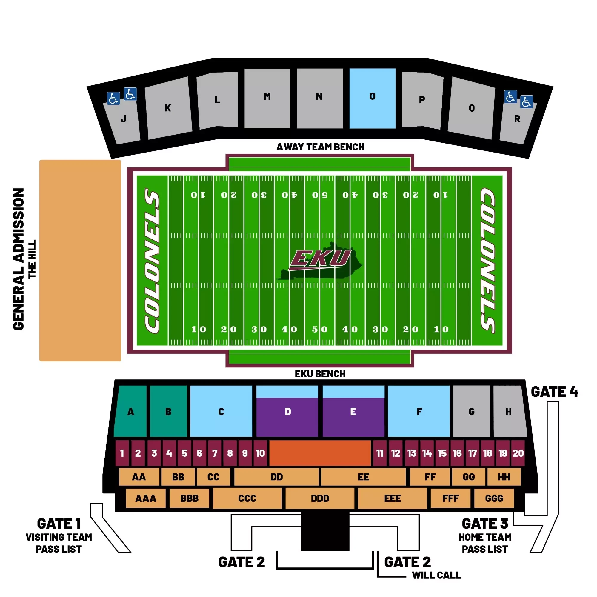 CG Bank Field at Roy Kidd Stadium: Seating chart, Roy Kidd Stadium — official current-linked section and price chart. Use the source chart for section and row details.