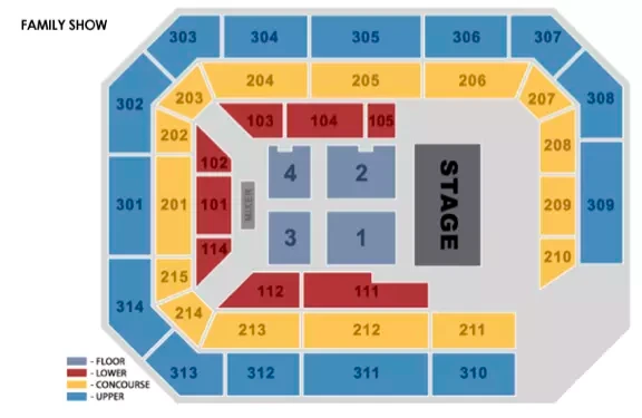Ryan Center: Seating chart, Family; 2023 source. Use the source chart for section and row details.