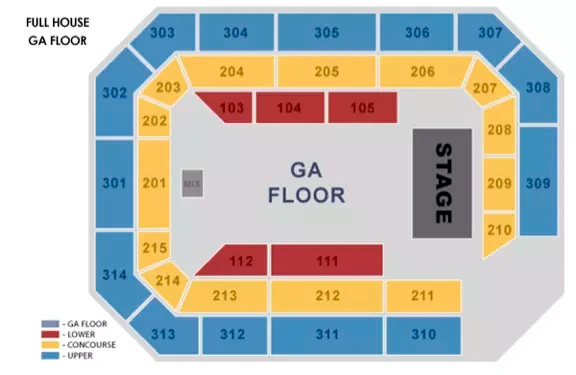 Ryan Center: Seating chart, Full House GA Floor; 2023 source. Use the source chart for section and row details.