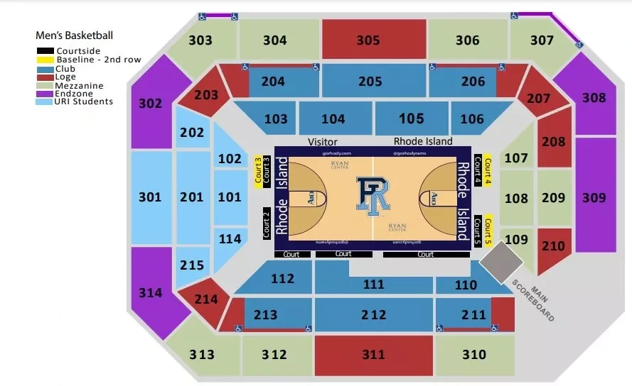 Ryan Center: Seating chart, mapppp; 2023 source. Use the source chart for section and row details.