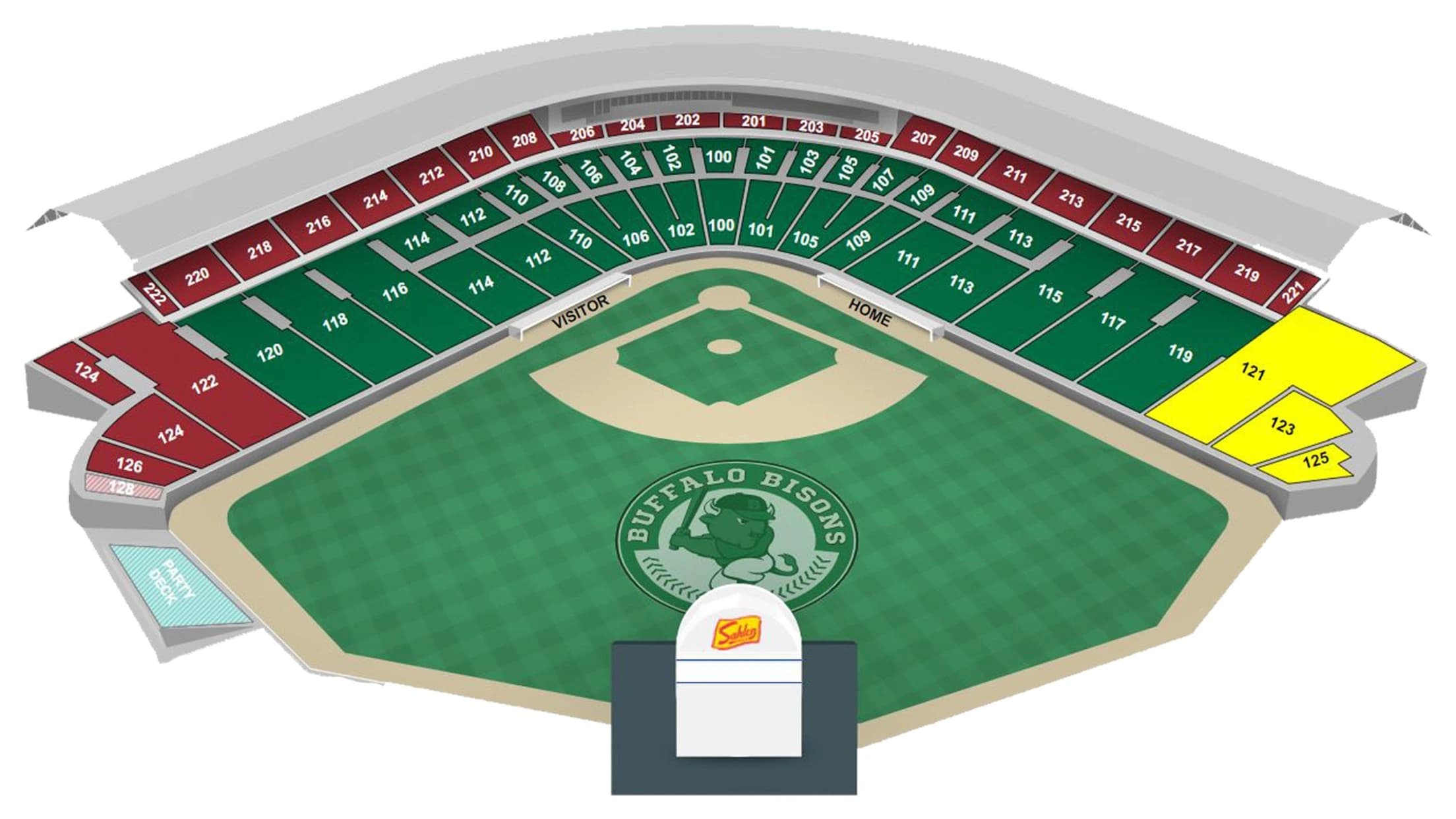 Sahlen Field: Seating chart, Sahlen Field — official-linked baseball section diagram. Use the source chart for section and row details.