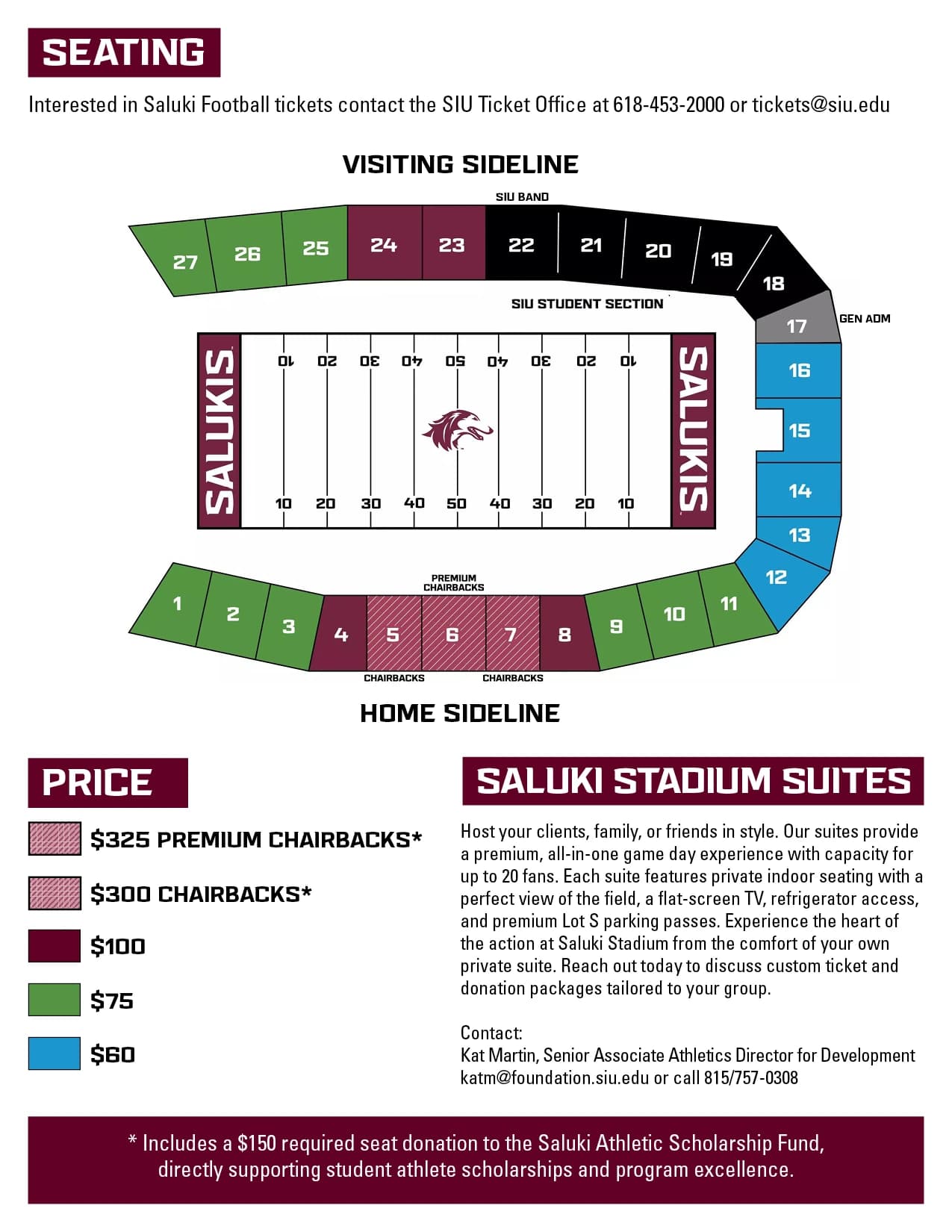 Saluki Stadium: Seating chart, Football section map on the official 2026 ticket page. Use the source chart for section and row details.