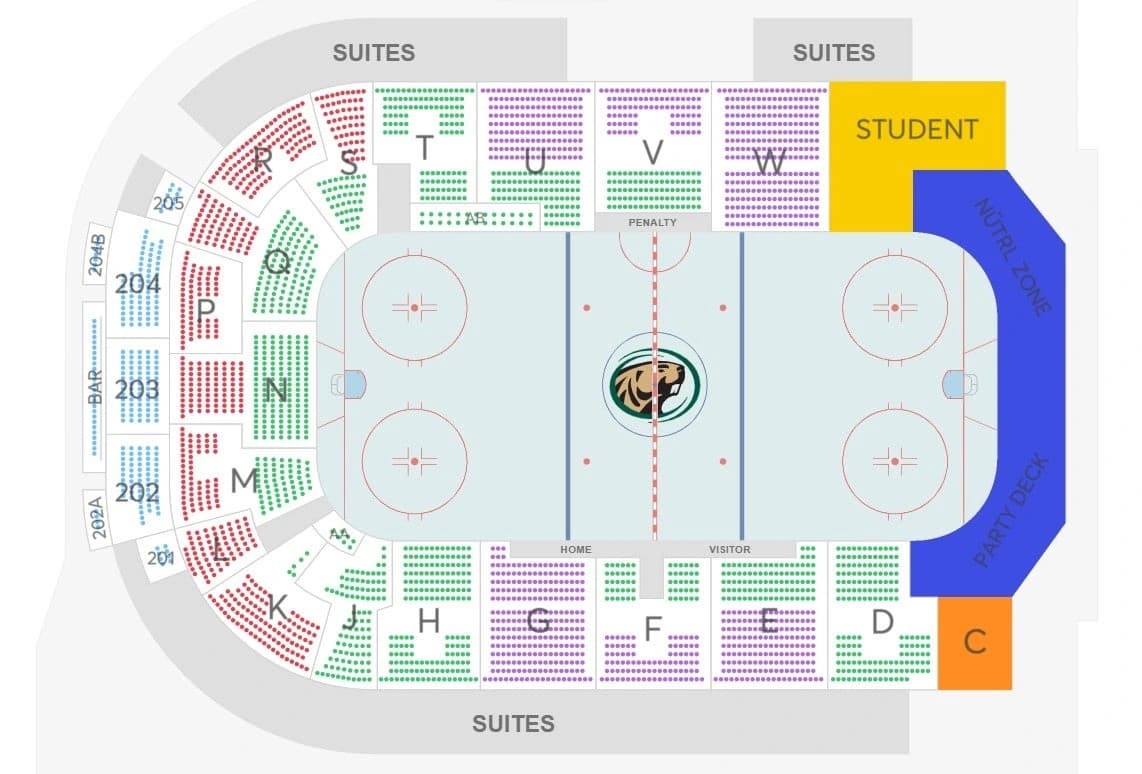 Sanford Center: Seating chart, Hockey · Sanford Center owner-published 2026 Bemidji State seating layout. Use the source chart for section and row details.
