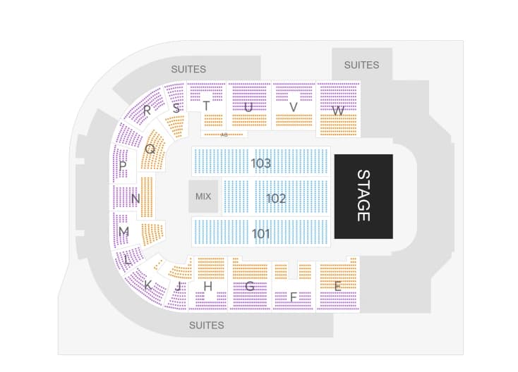 Sanford Center: Seating chart, Concerts · Sanford Center end-stage seating example. Use the source chart for section and row details.