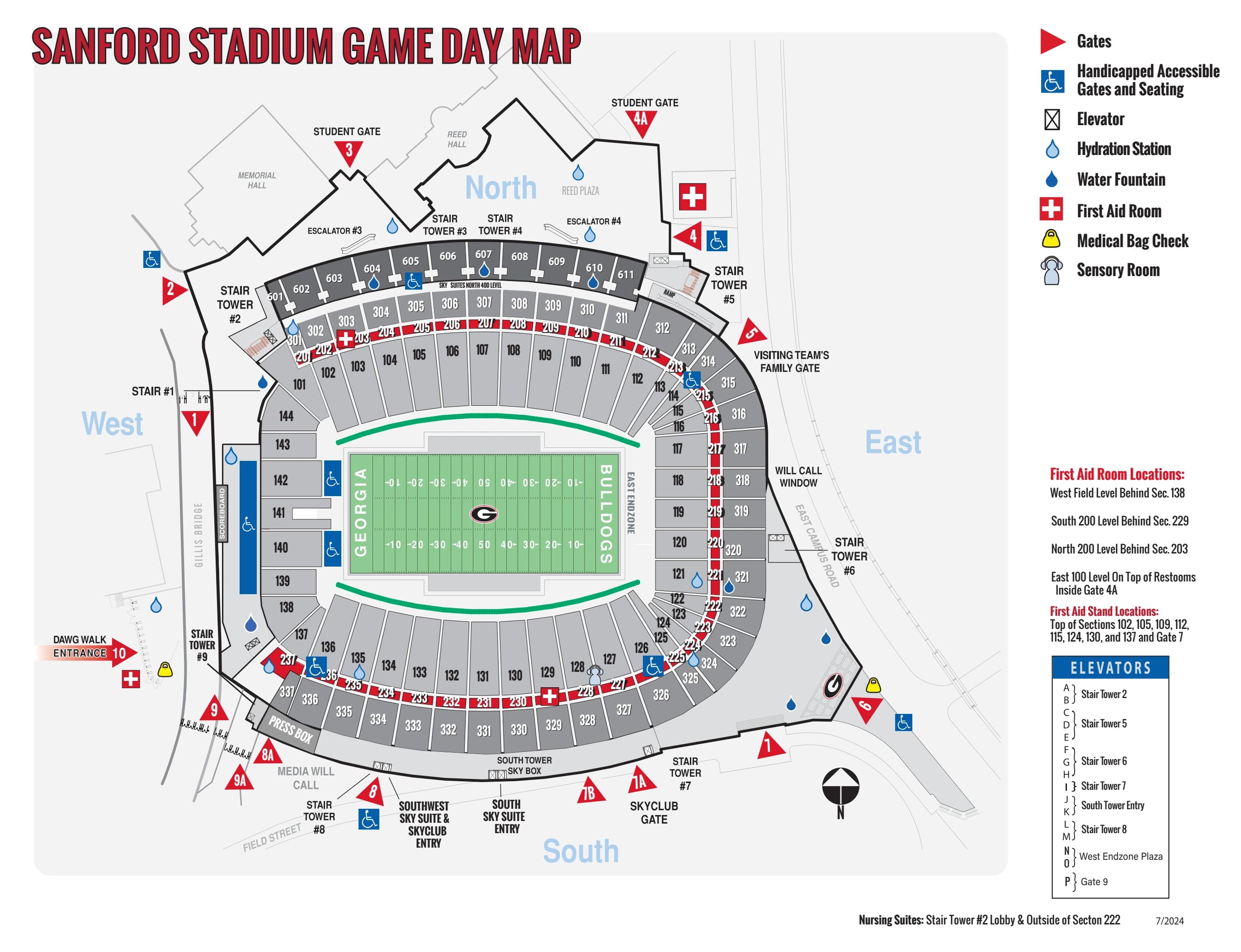 Sanford Stadium: Seating chart, Sanford Stadium — football sections, gates and accessibility. Use the source chart for section and row details.