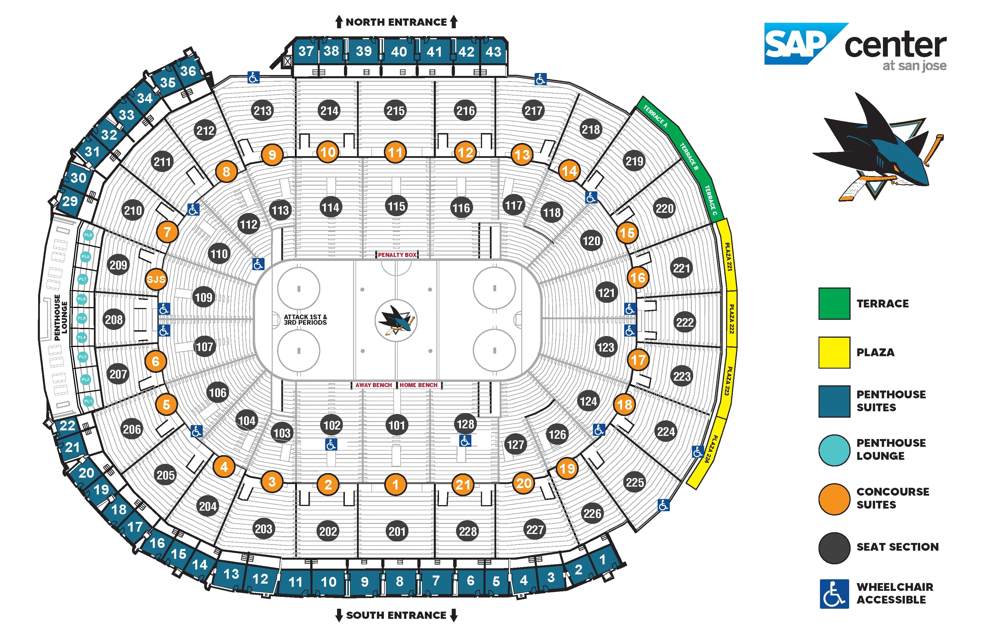SAP Center at San Jose: Seating chart, San Jose Sharks — hockey. Use the source chart for section and row details.