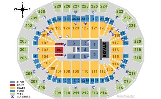 Save Mart Center at Fresno State: Seating chart, Save Mart Center — end-stage concert example. Use the source chart for section and row details.